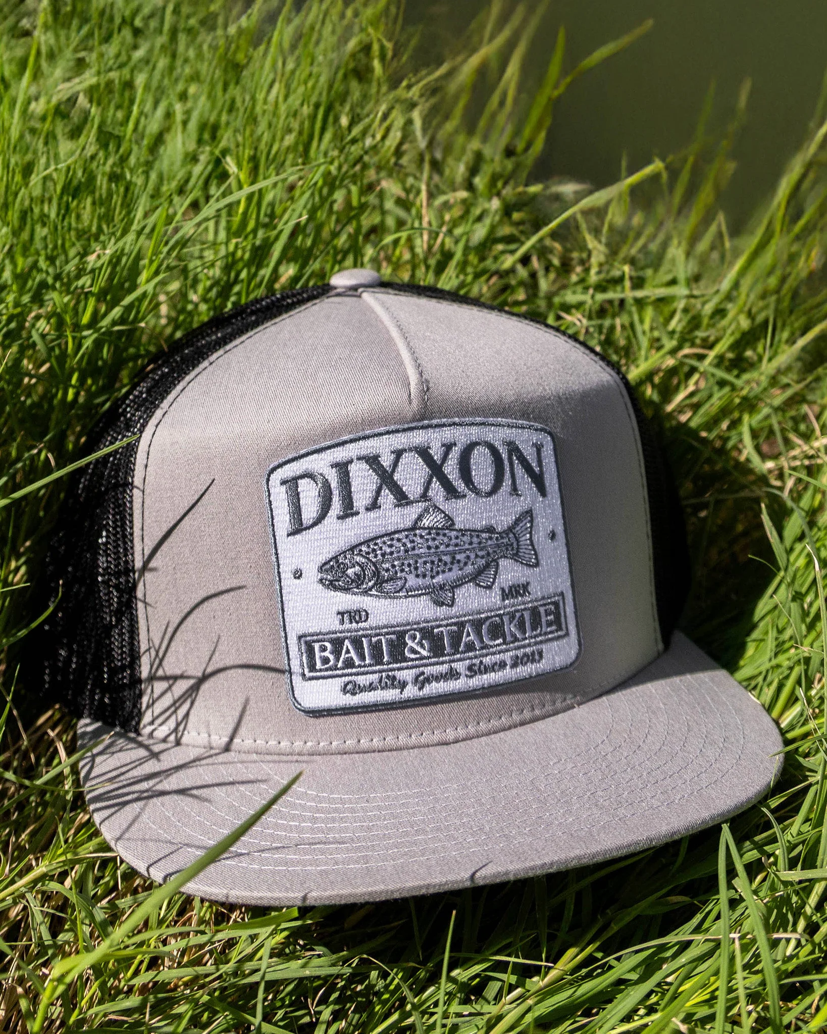 Bait & Tackle Flat Bill Trucker Snapback - White & Slate - Image 3