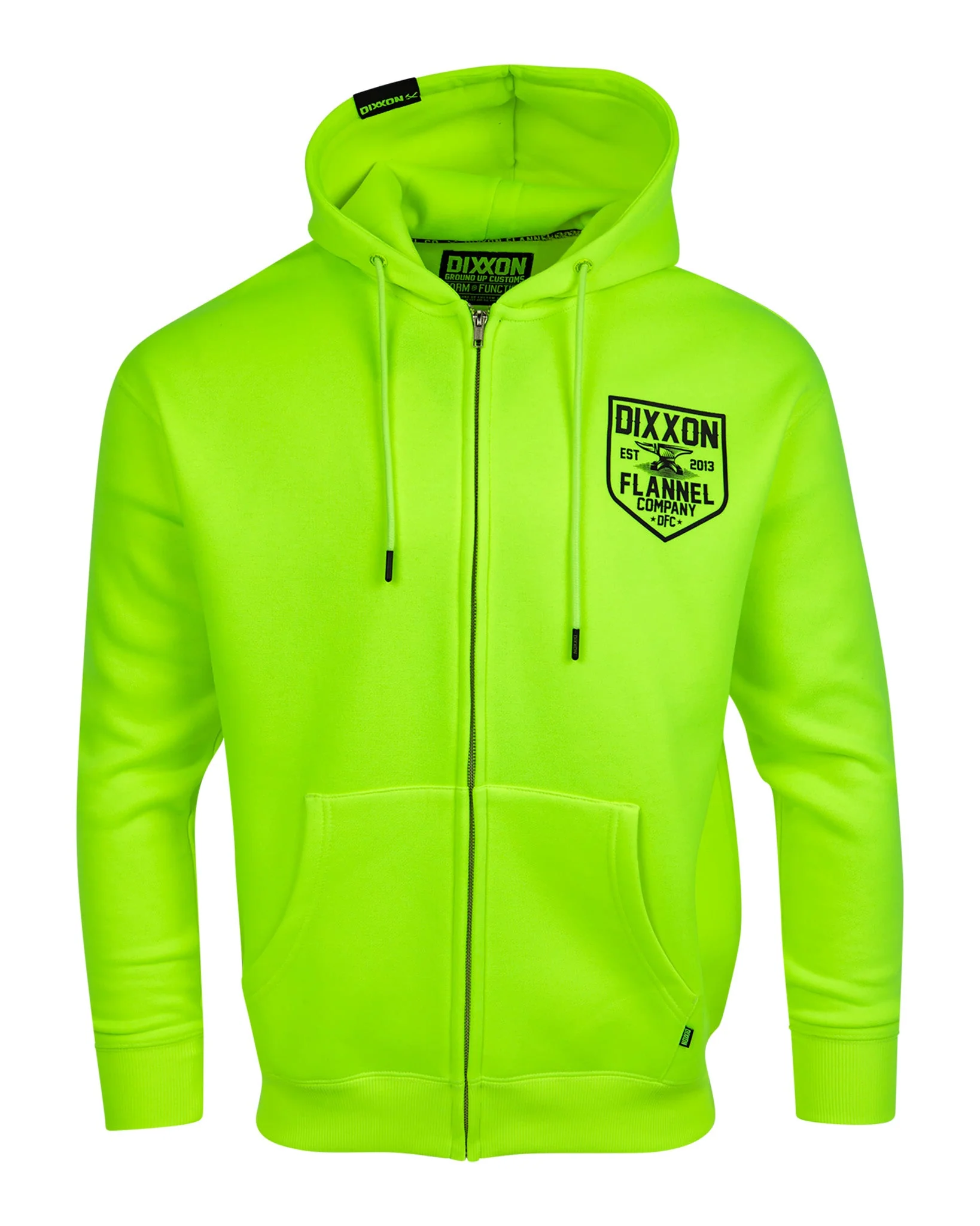 Black DFC Shield Zip Up Hoodie - Safety Green - Image 2