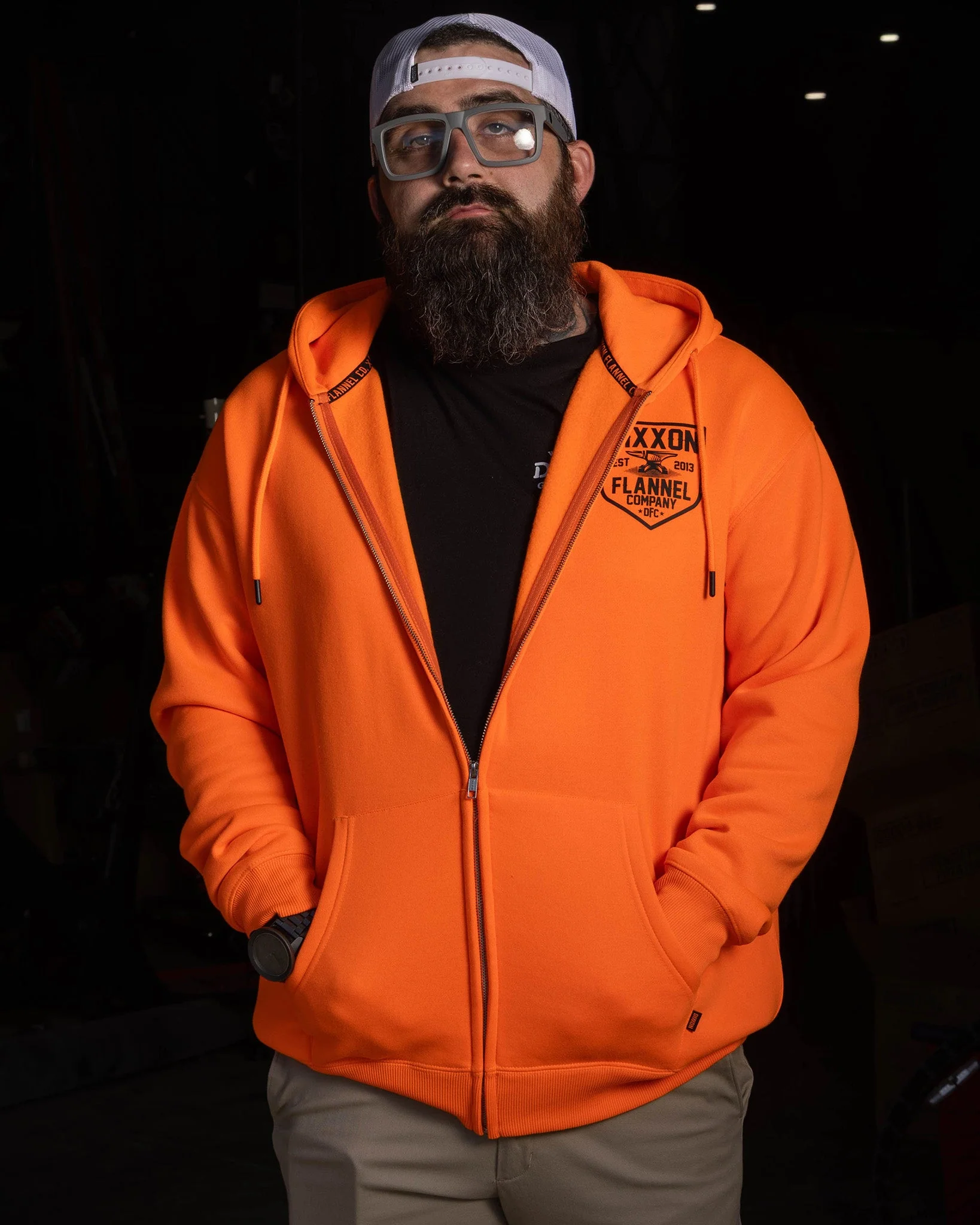 Black DFC Shield Zip Up Hoodie - Safety Orange - Image 4