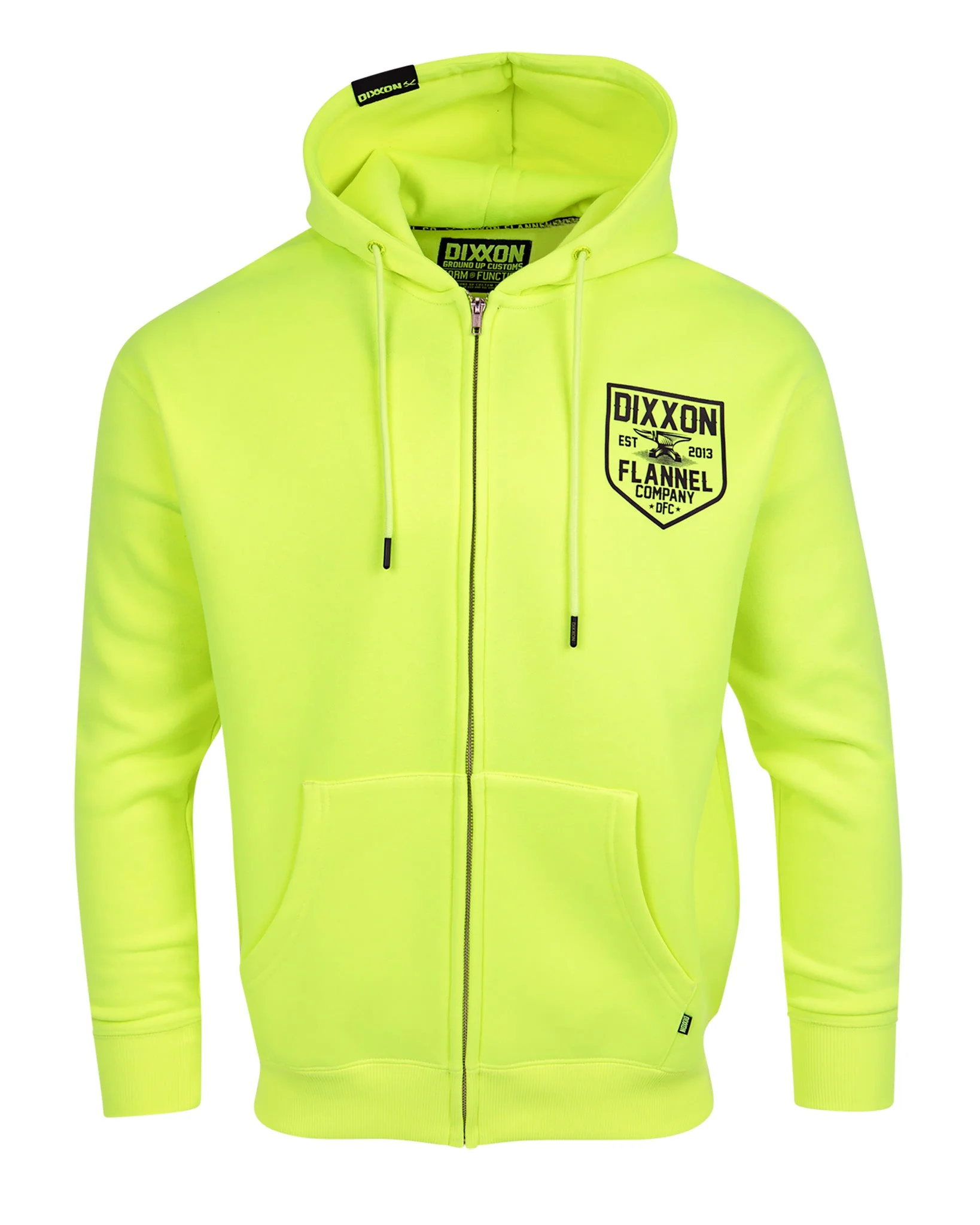 Black DFC Shield Zip Up Hoodie - Safety Yellow - Image 3