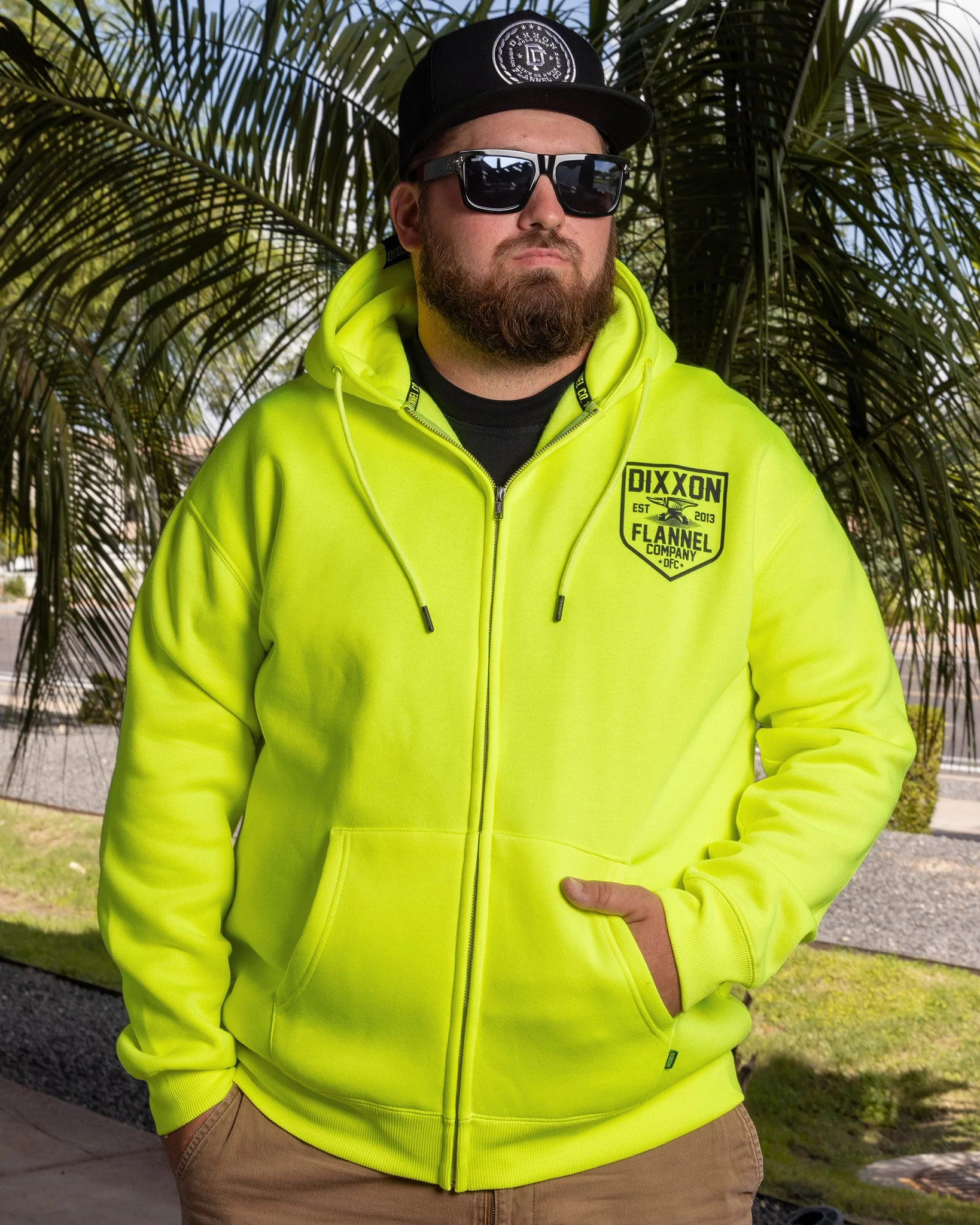 Black DFC Shield Zip Up Hoodie - Safety Yellow - Image 4