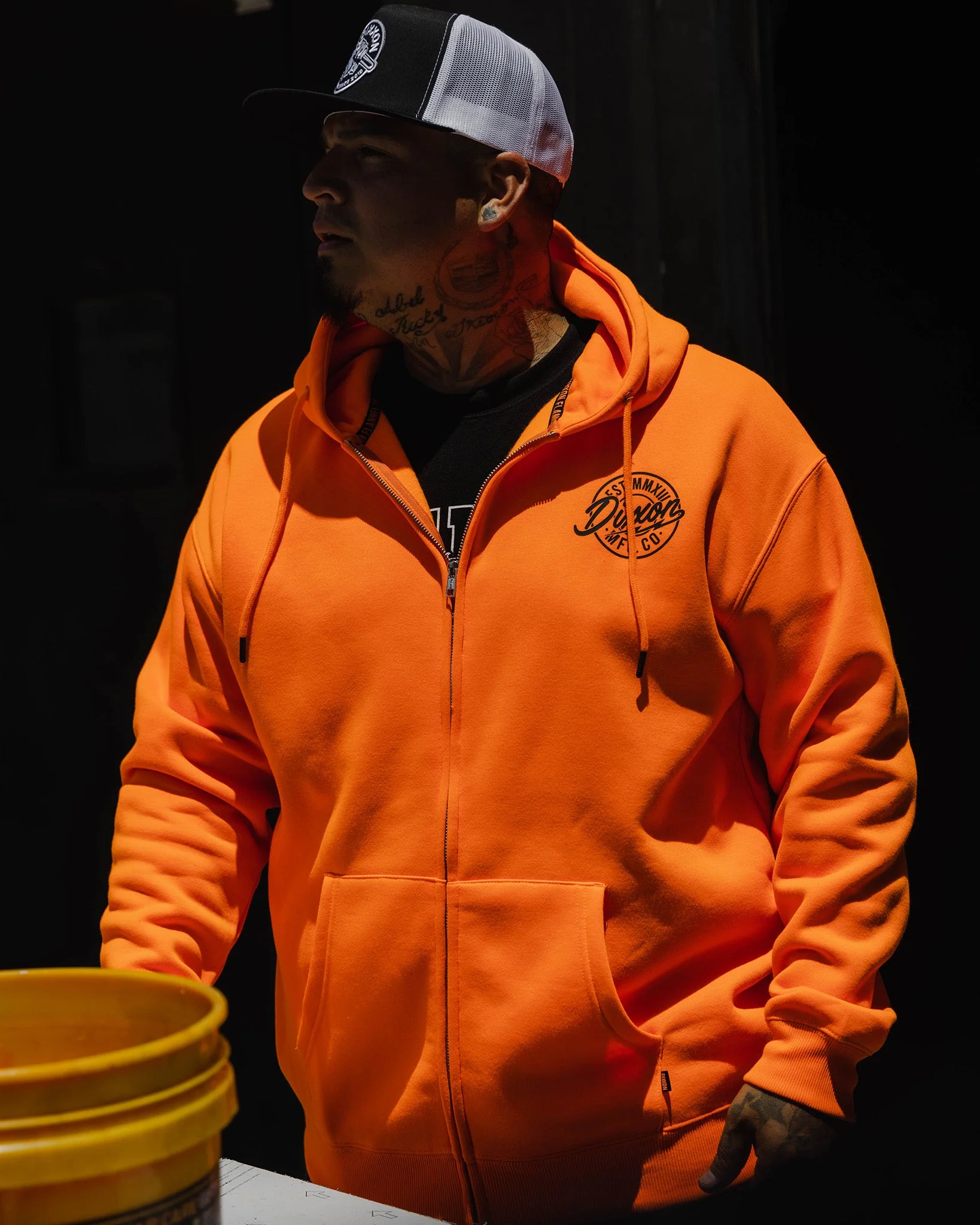Black MFG Badge Zip Up Hoodie - Safety Orange - Image 4