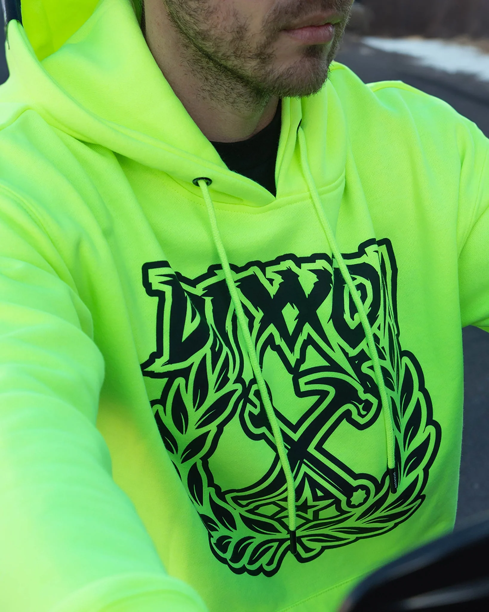Black Party Crest Hi-Vis Pullover Hoodie - Yellow - Image 2