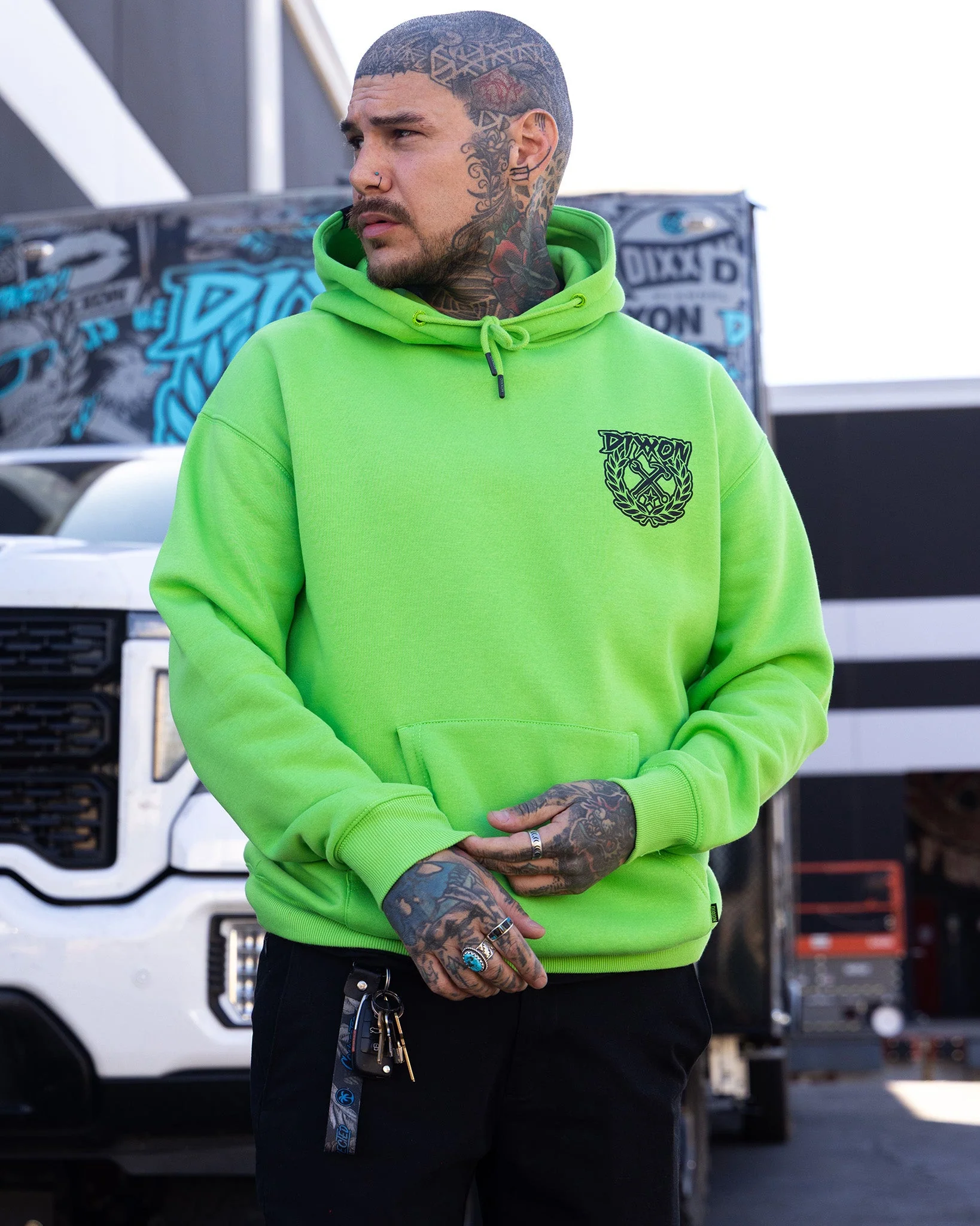 Black Party Crest Pullover Hoodie - Safety Green - Image 4