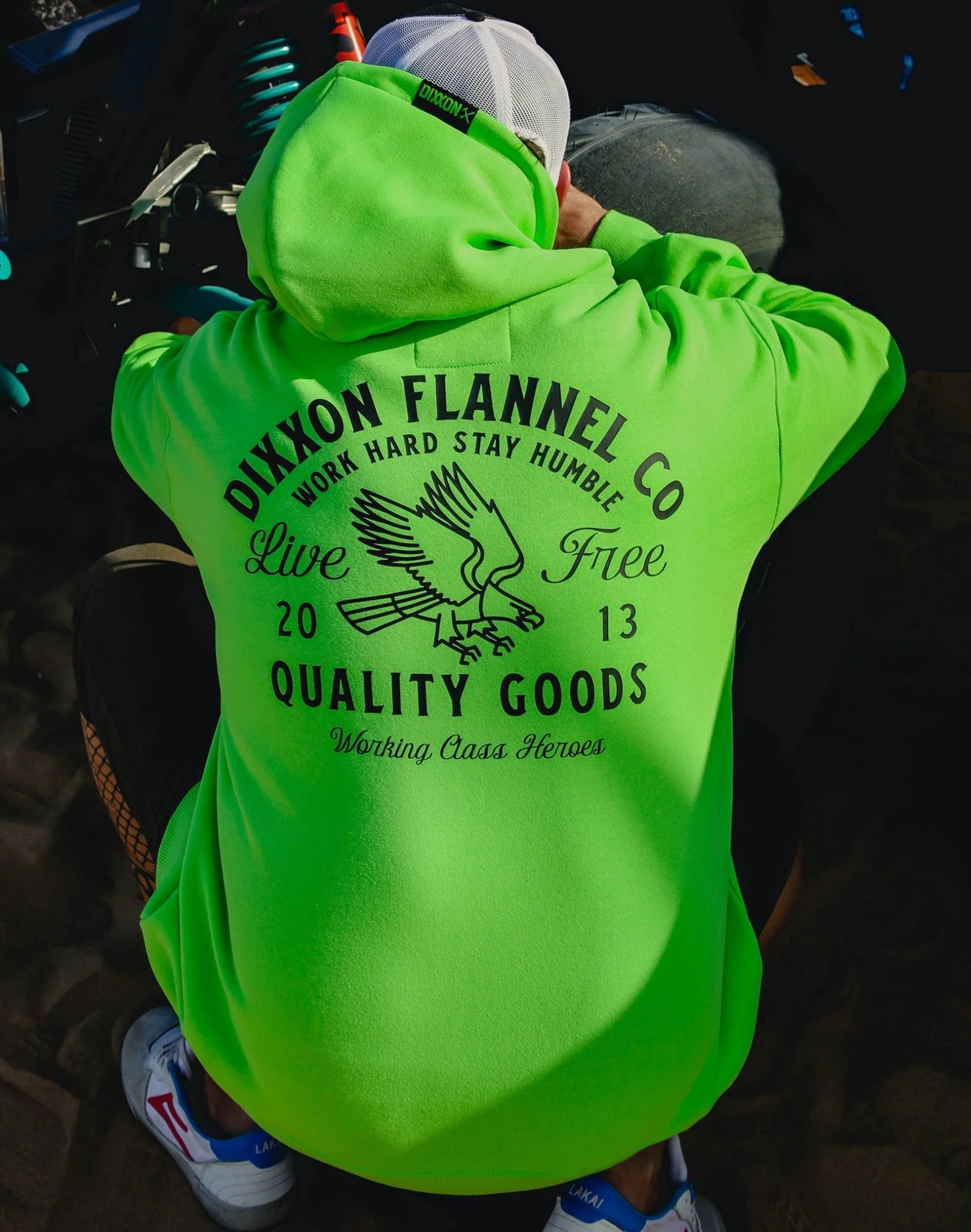 Black Quality Goods Zip Up Hoodie - Safety Green - Image 4