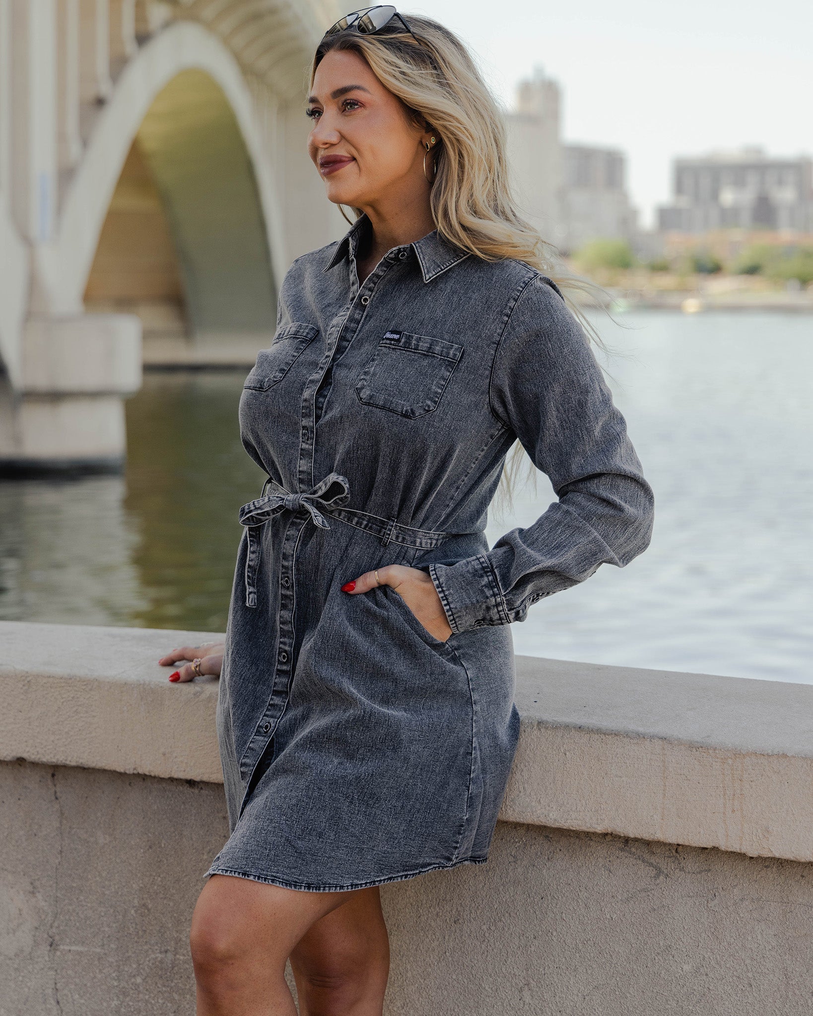 Black Washed Denim Dress - Image 2