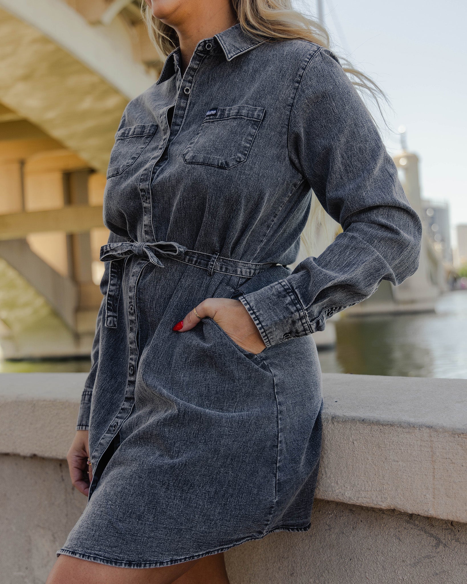 Black Washed Denim Dress - Image 3