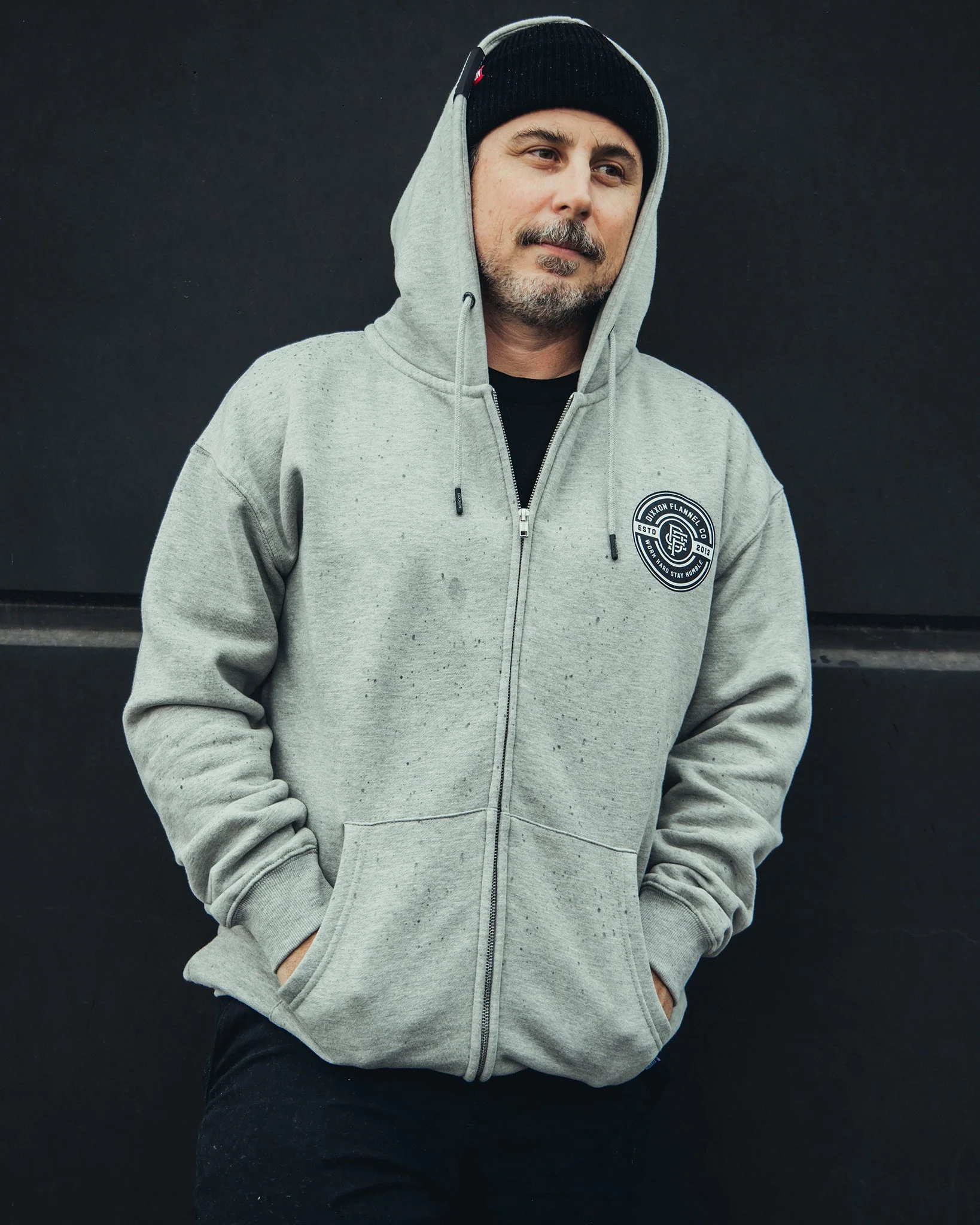 Black Work Hard Badge Zip Up - Heathered Gray - Image 3