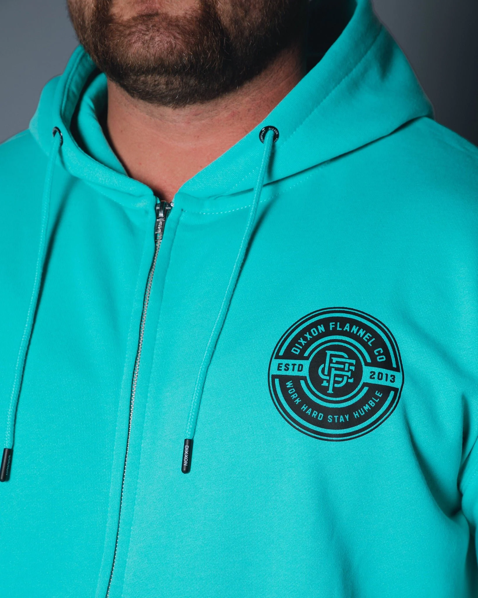 Black Work Hard Badge Zip Up Hoodie - Tiffany - Image 3