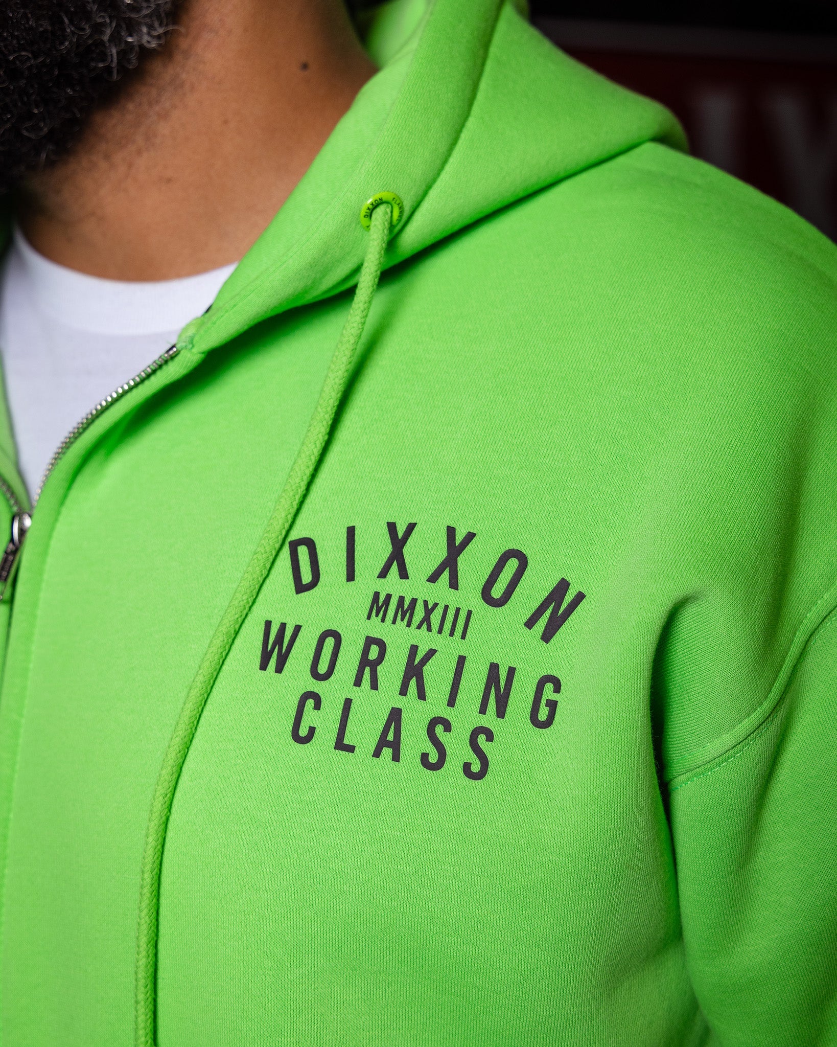Black Working Class Zip Up Hoodie - Safety Green - Image 6