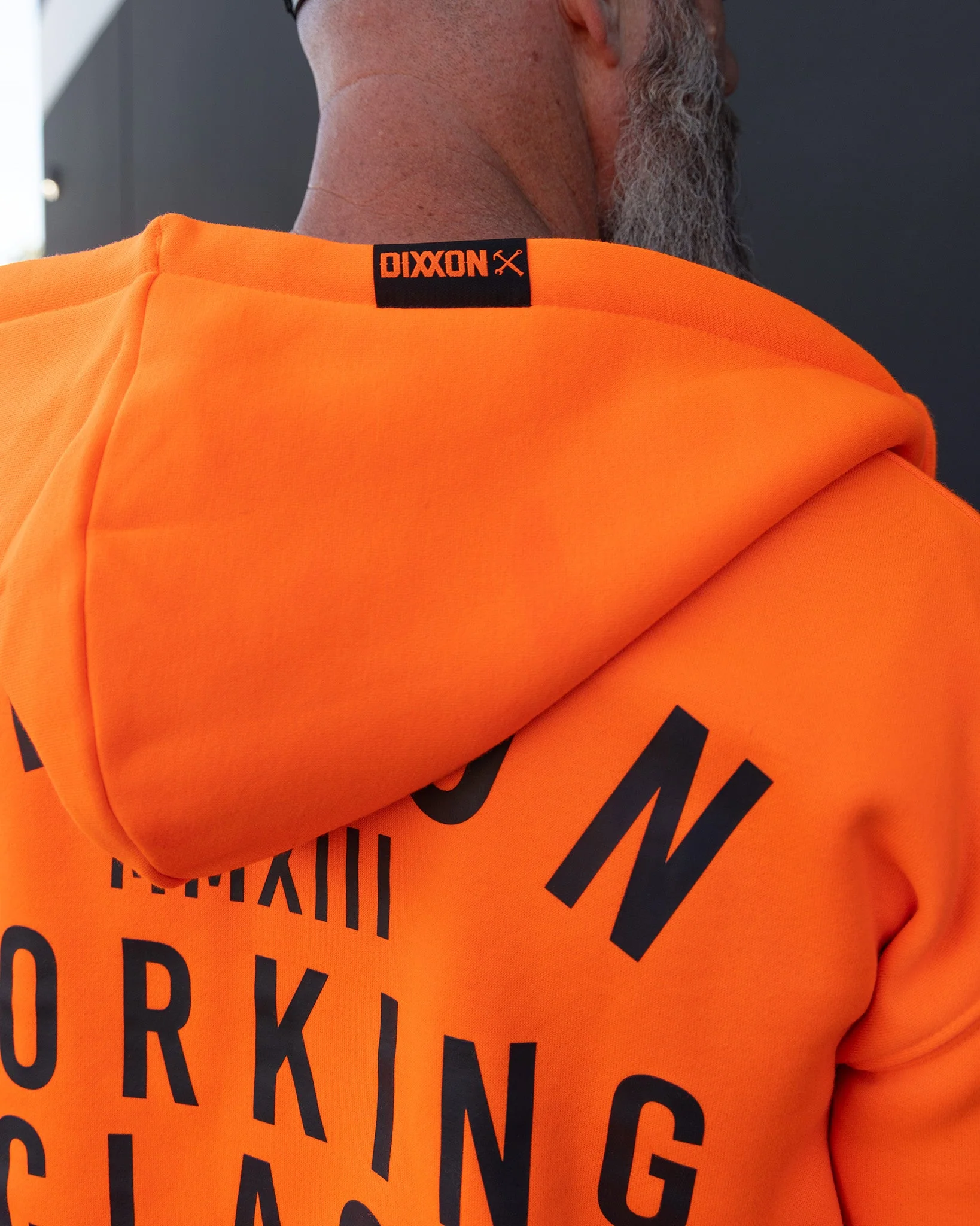 Black Working Class Zip Up Hoodie - Safety Orange - Image 5