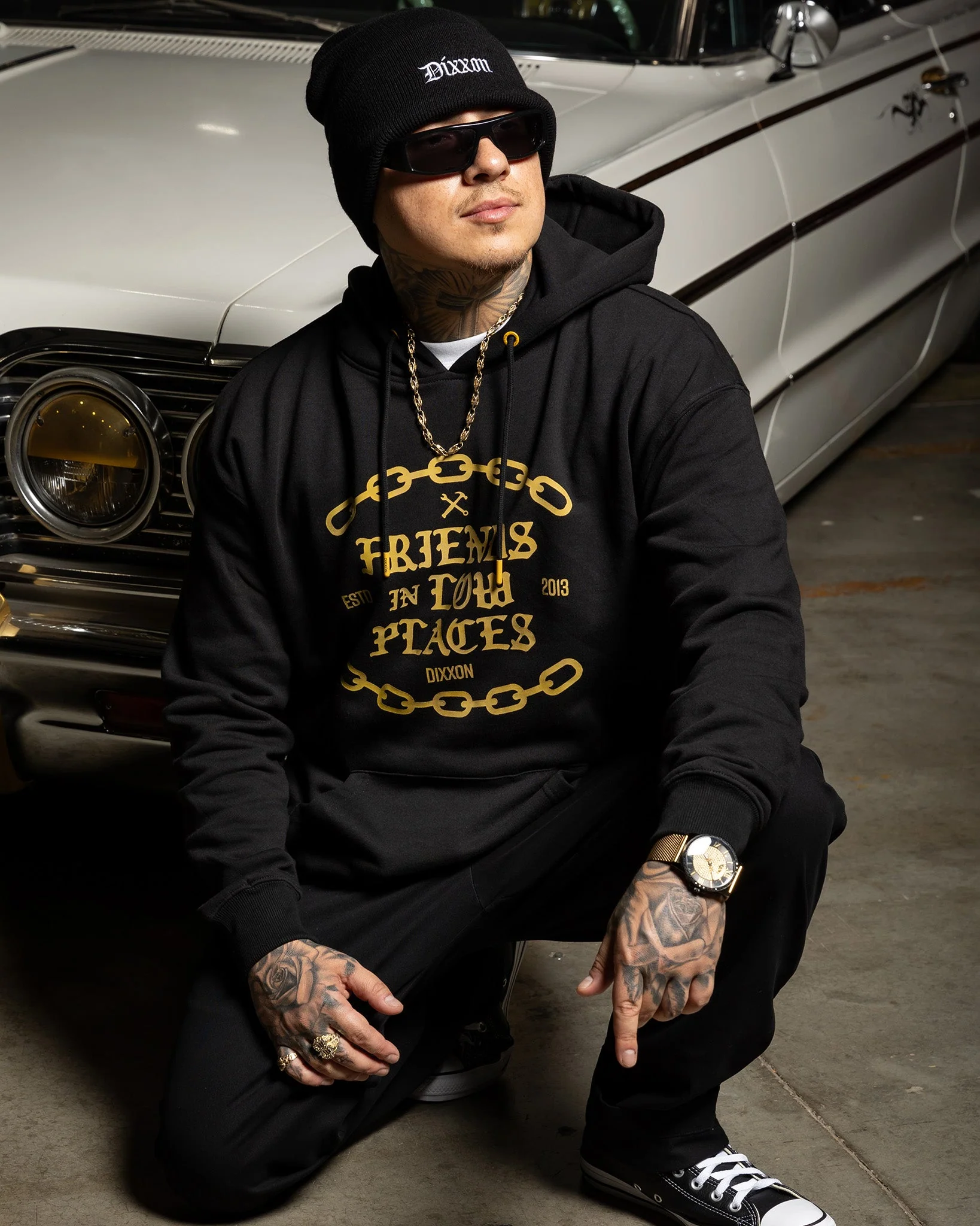 Gold Friends in Low Places Pullover Hoodie - Black - Image 3