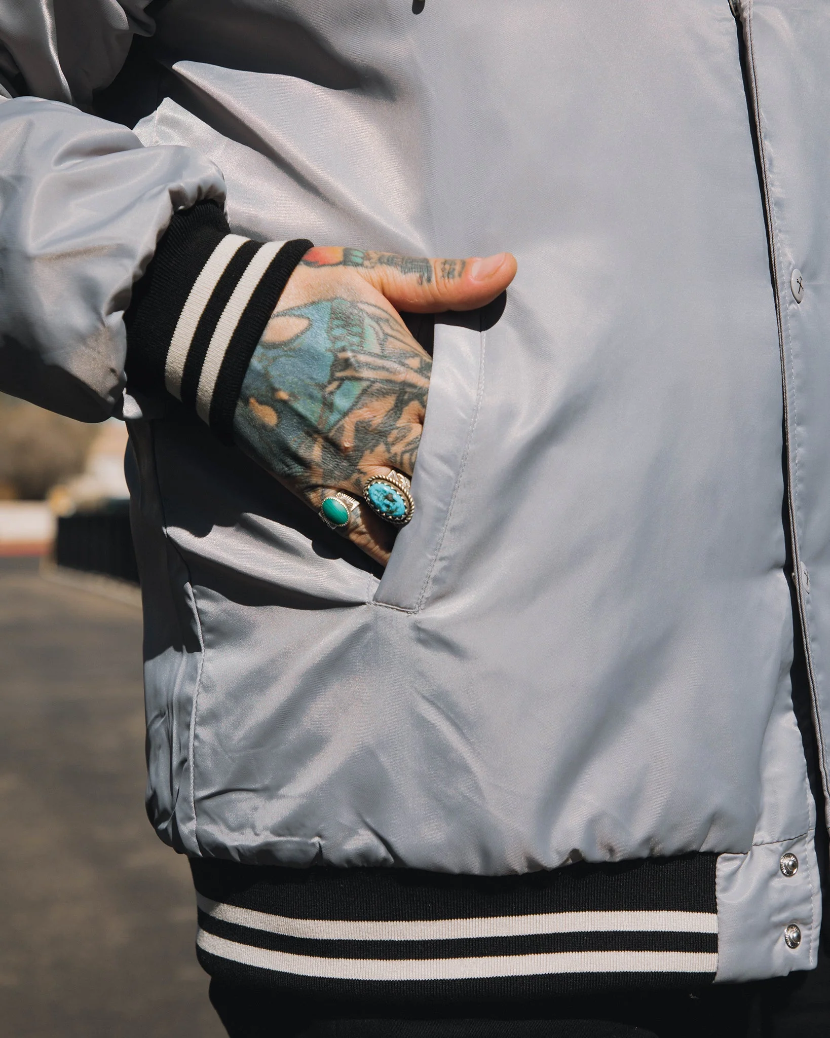 Gray Pastime Nylon Varsity Jacket - Image 3