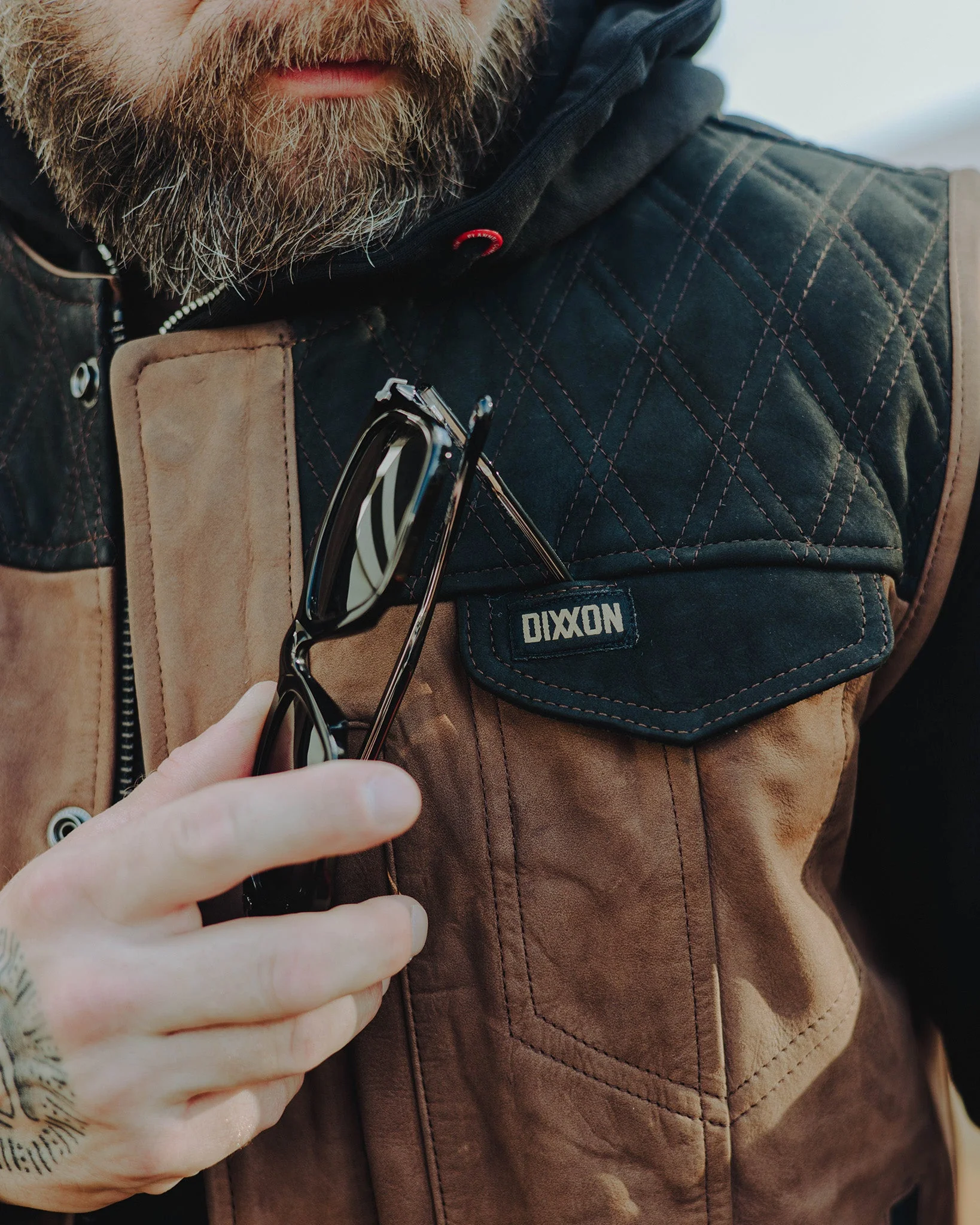 Humboldt Diamond Stitch Suede Leather Vest - Black & Mahogany - Image 4