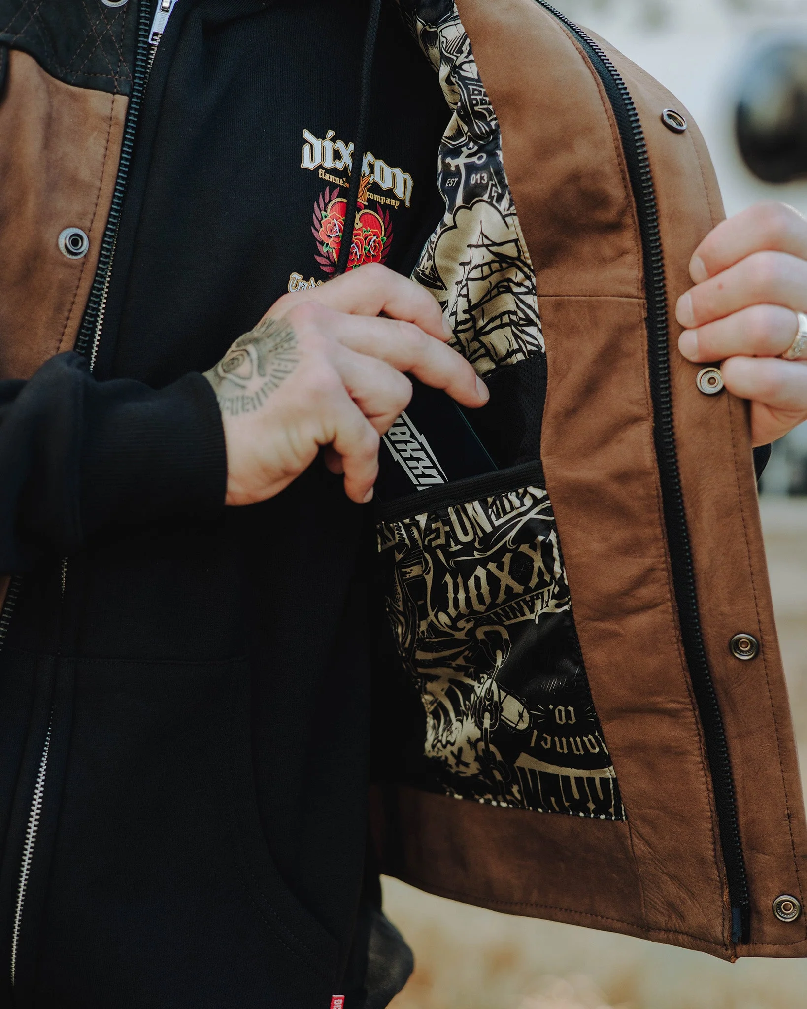 Humboldt Diamond Stitch Suede Leather Vest - Black & Mahogany - Image 6