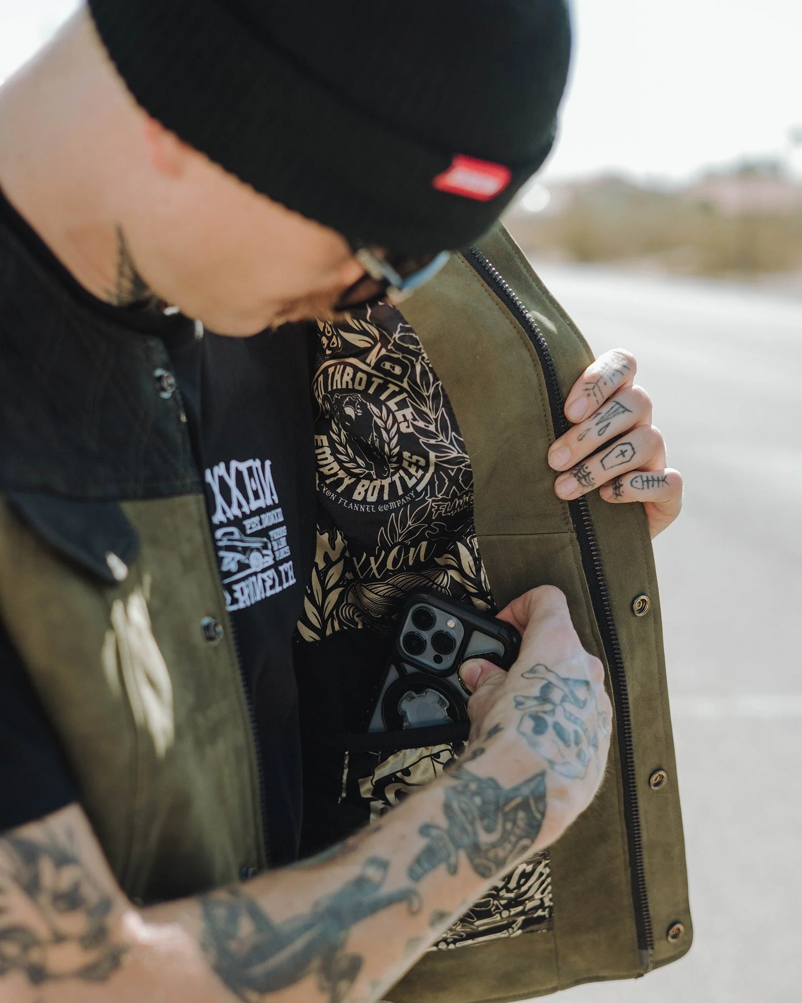 Humboldt Diamond Stitch Suede Leather Vest - Black & Olive Green - Image 10