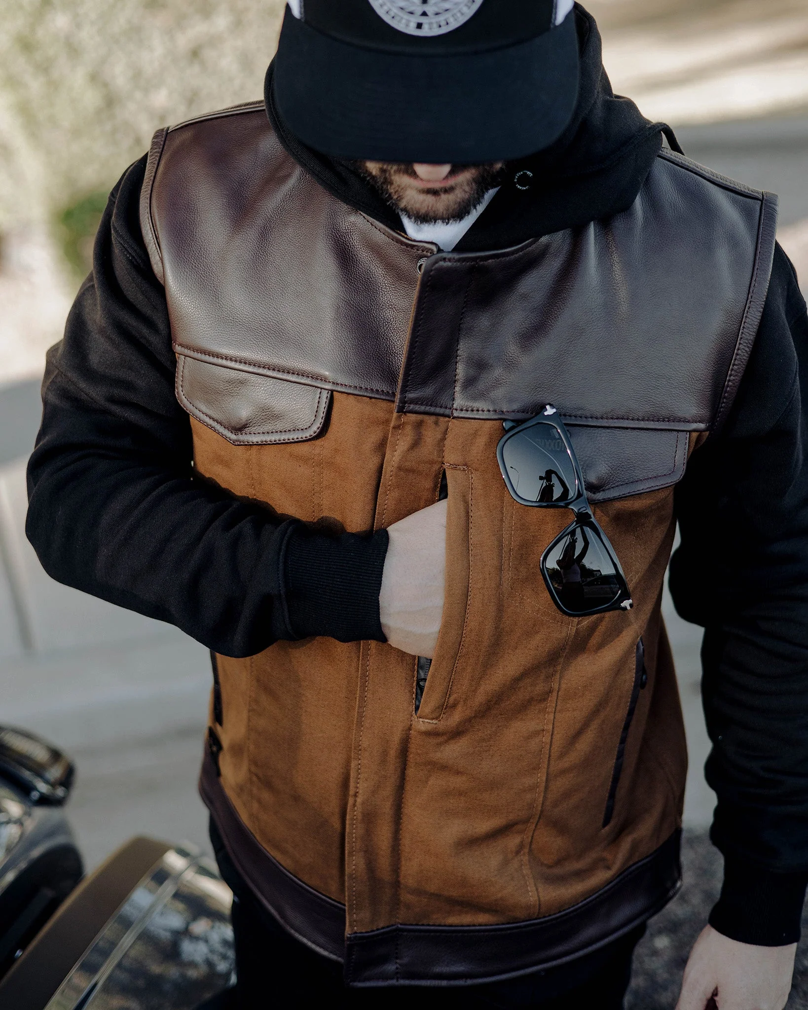 Jackson Leather & Canvas Vest - Brown - Image 4