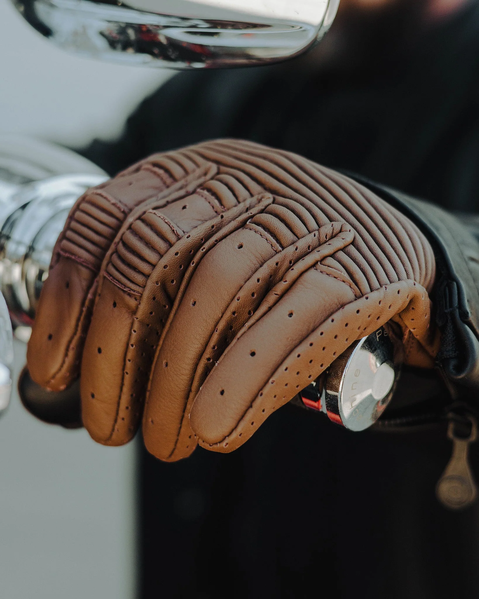 Jasper Leather Moto Gloves - Brown - Image 2