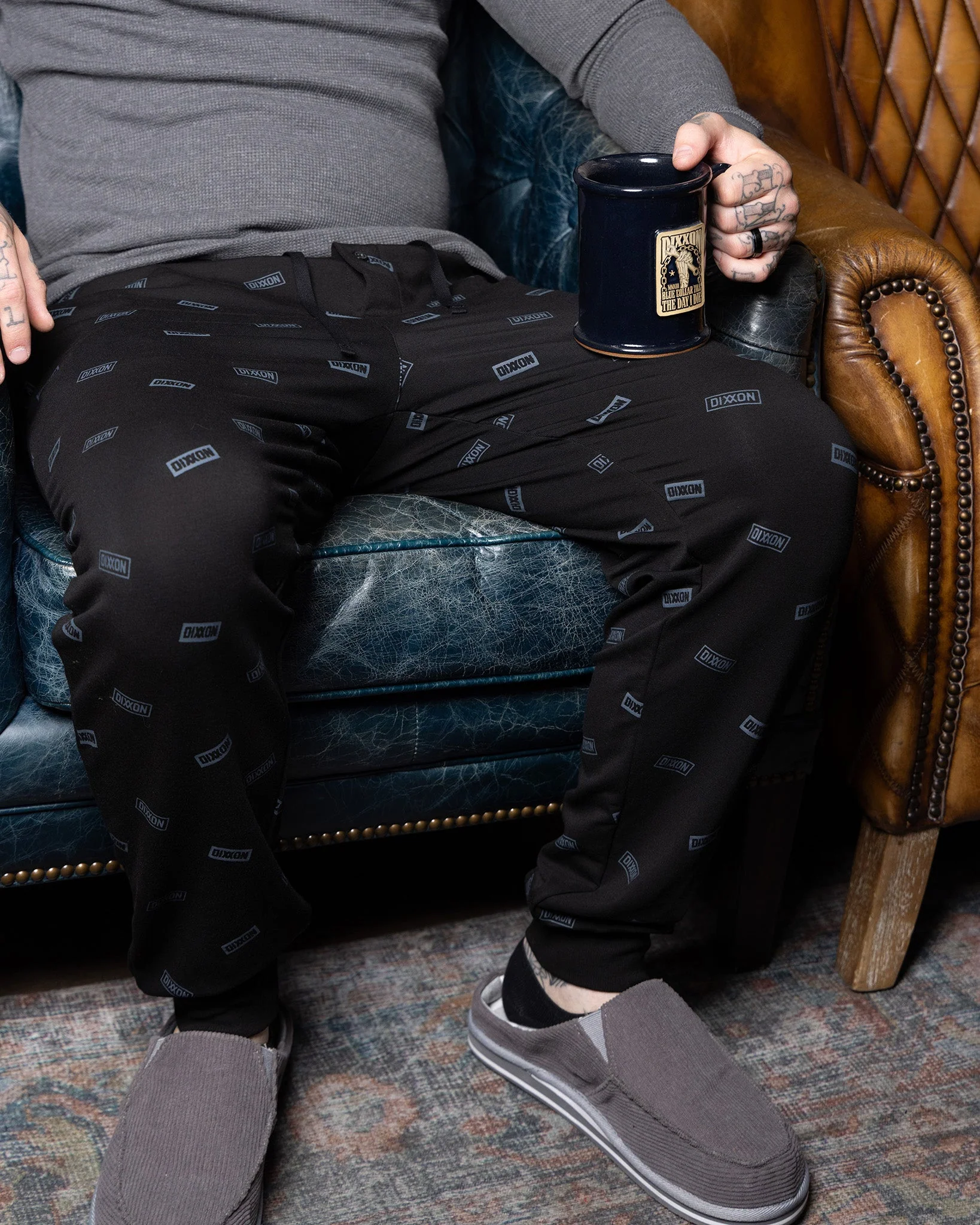 Men's Logo Boxed Pajama Pants - Black & Gray - Image 3