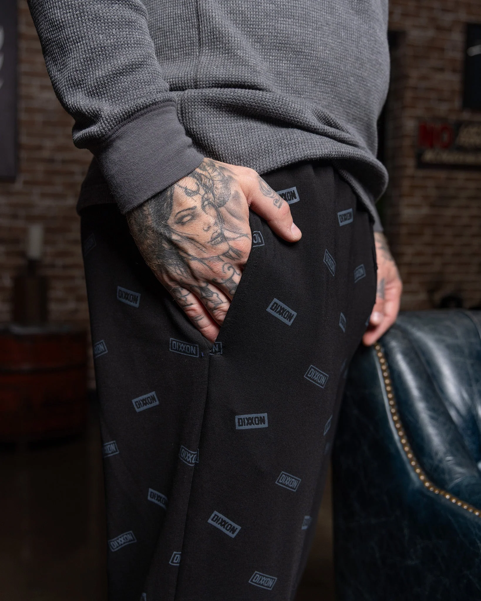 Men's Logo Boxed Pajama Pants - Black & Gray - Image 4