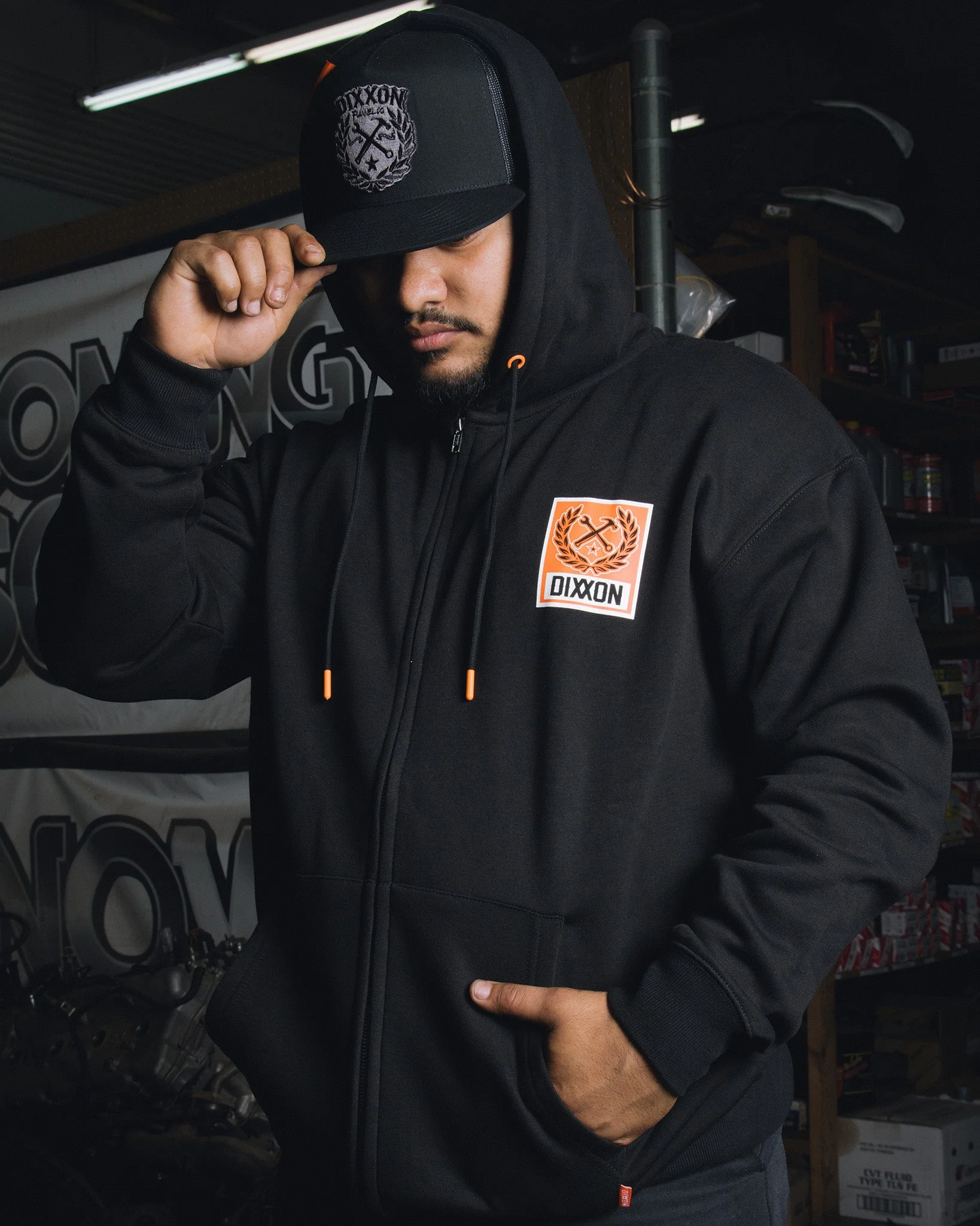 Orange Box Crest Zip Up Hoodie - Black - Image 4