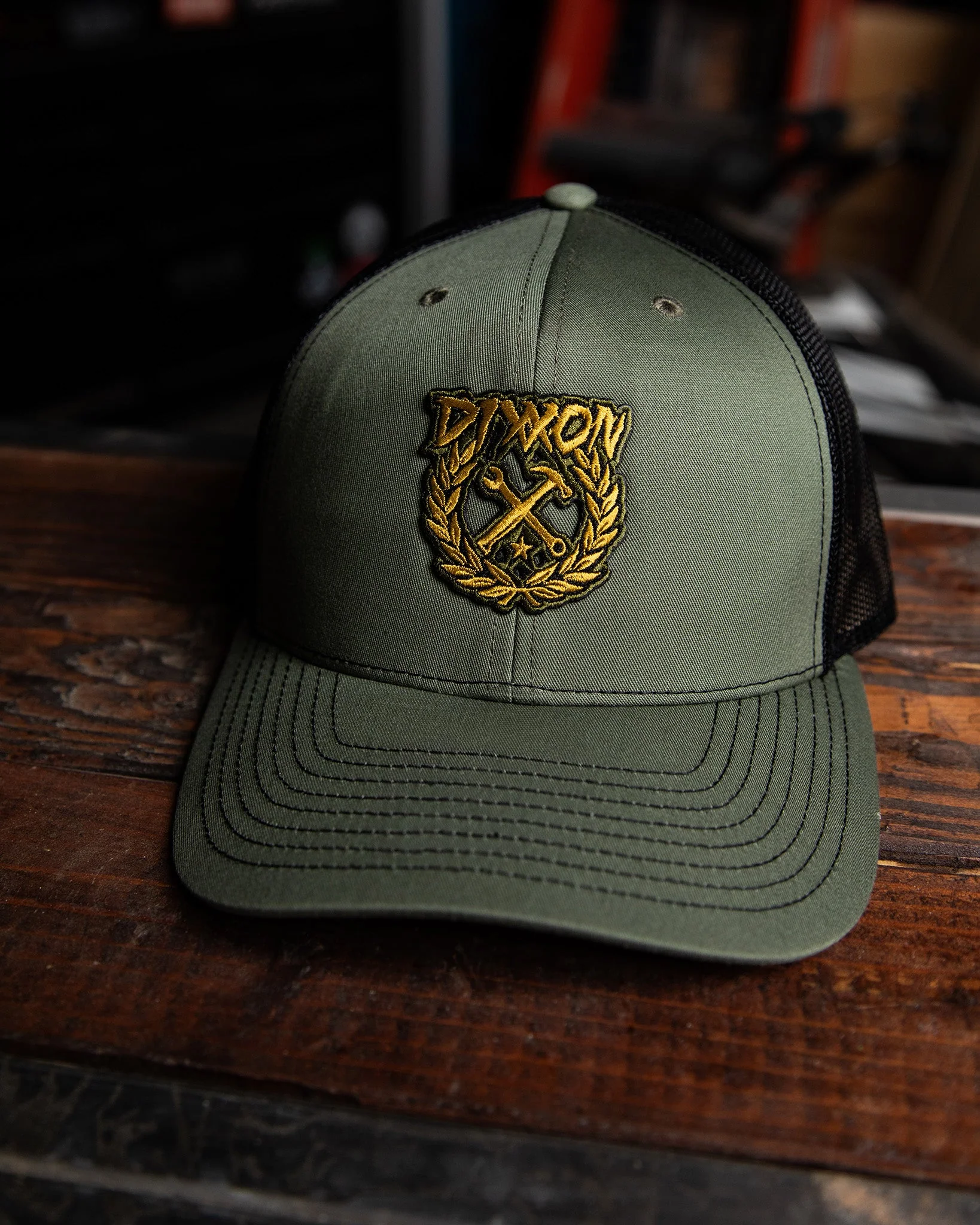 Party Crest Curved Bill Trucker Snapback - O.D. Green - Image 2