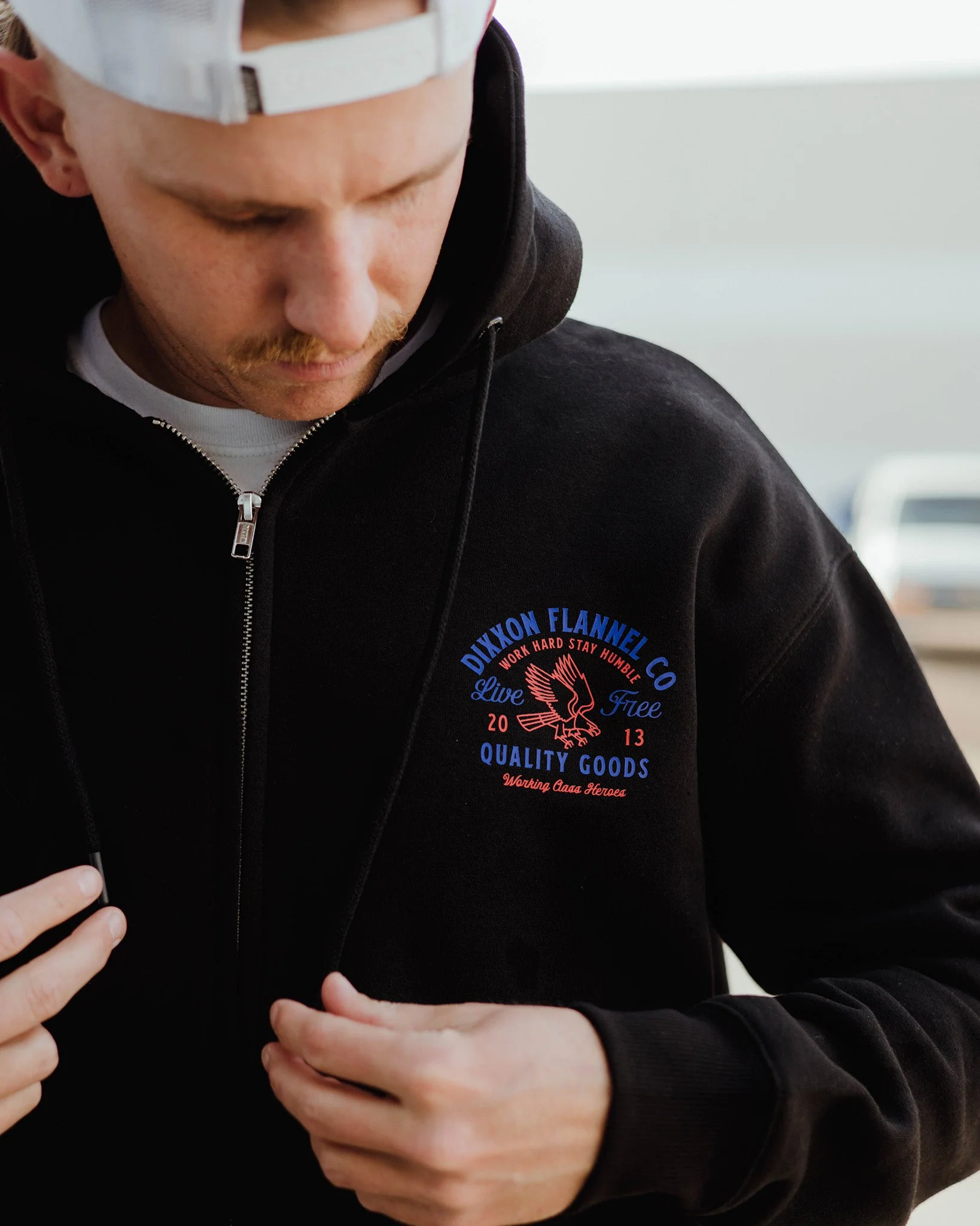 Red & Blue Quality Goods Zip Up Hoodie - Black - Image 2