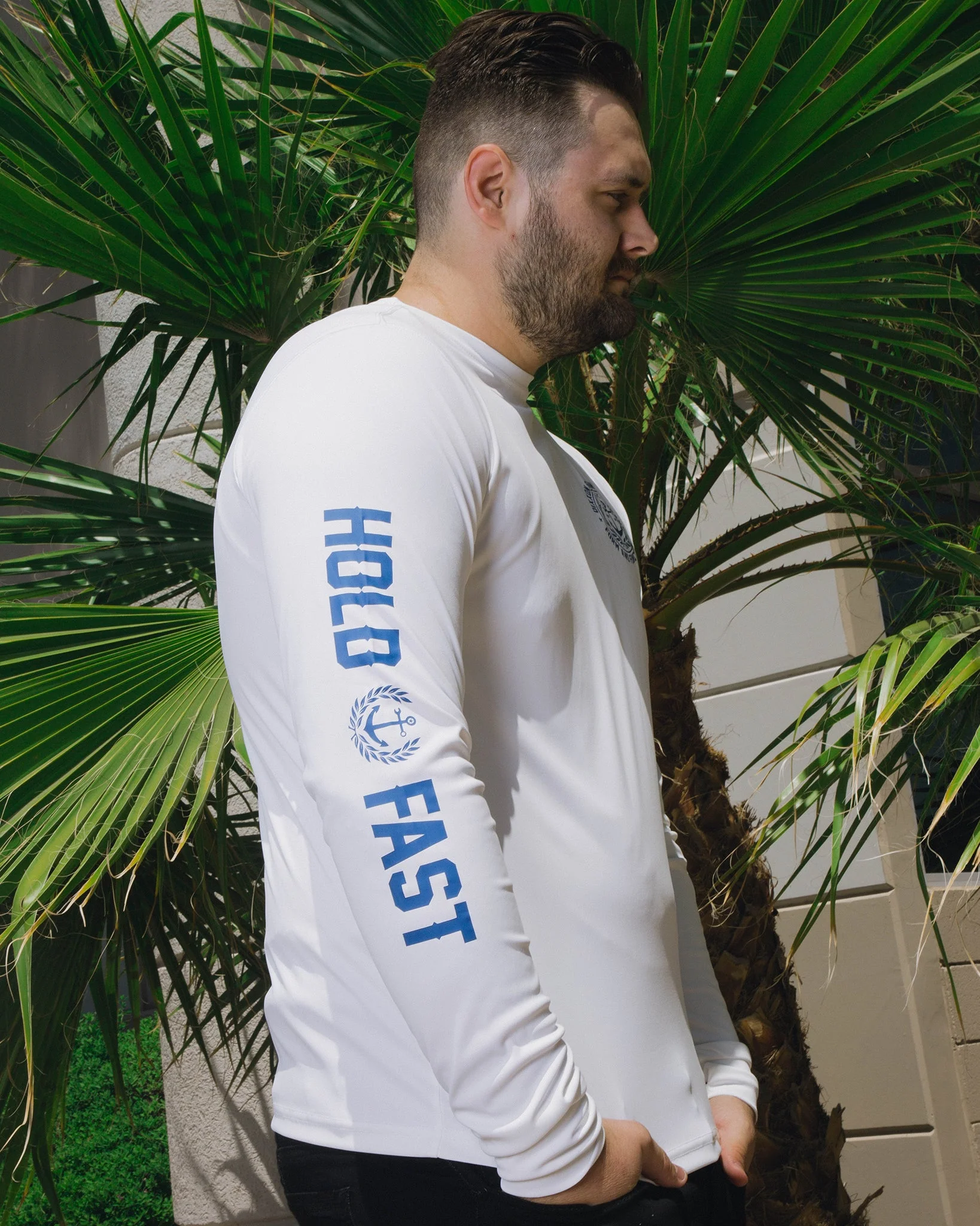 Salty Crest UV Long Sleeve T-Shirt - White & Blue - Image 6