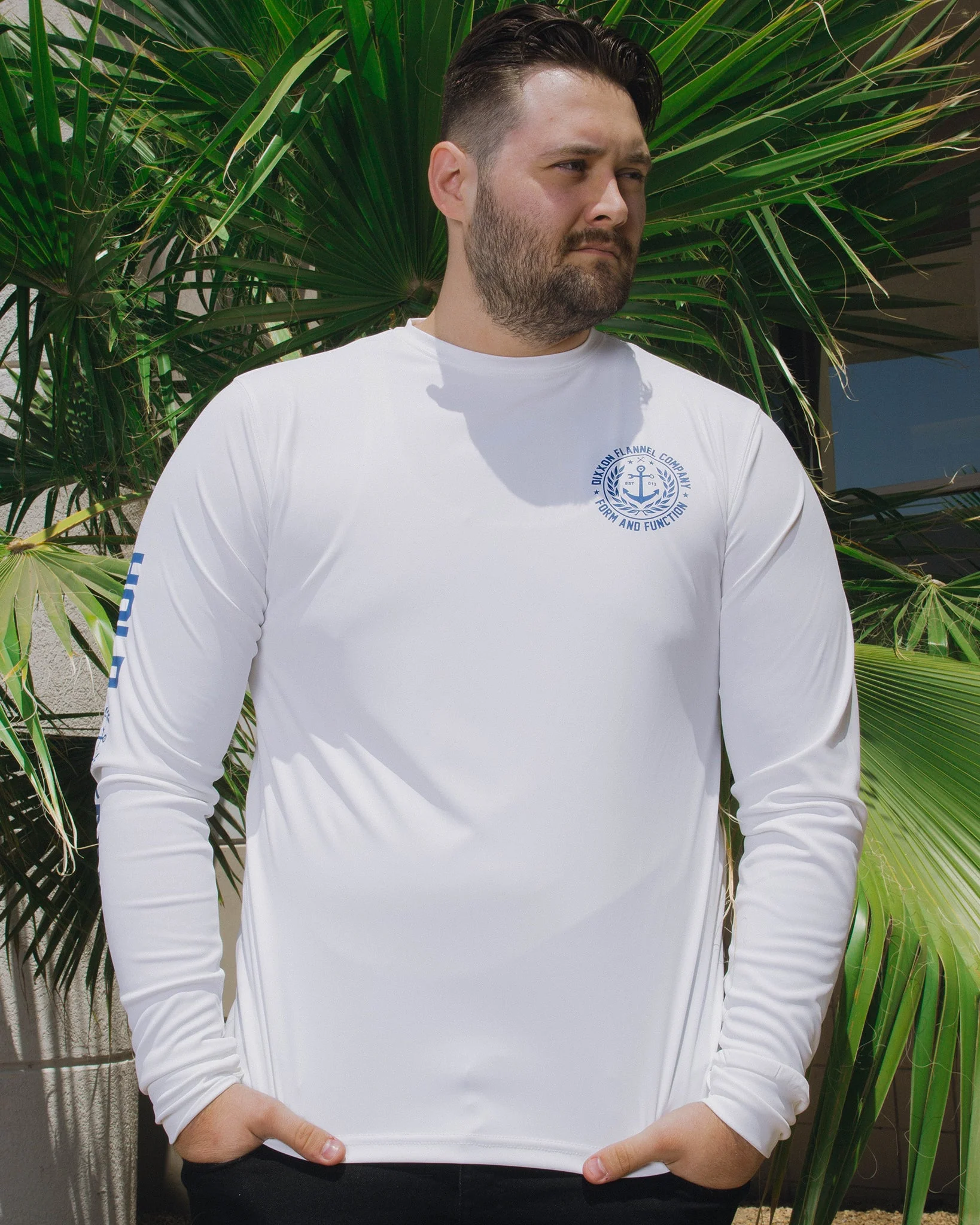Salty Crest UV Long Sleeve T-Shirt - White & Blue - Image 7