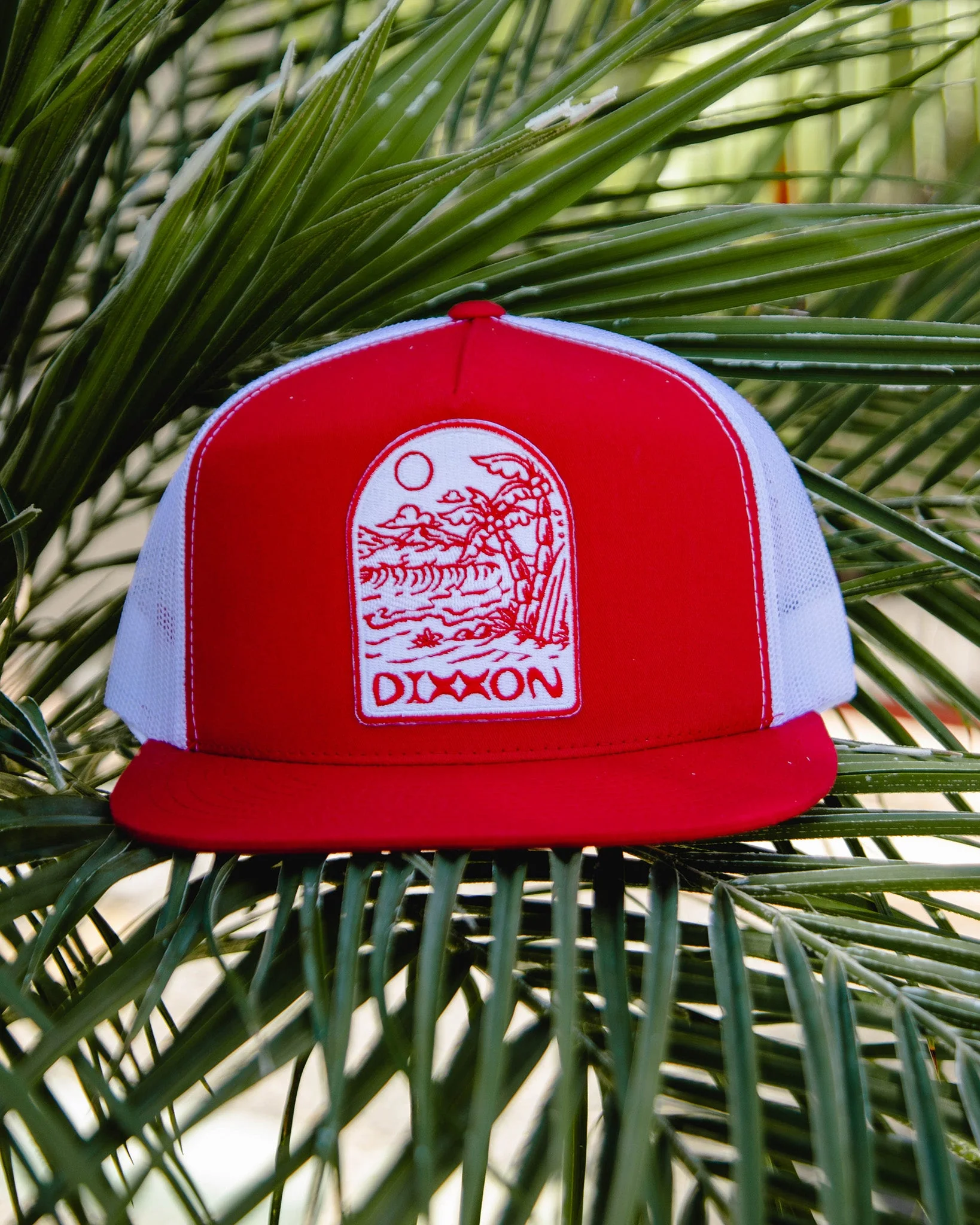 Seaside Flat Bill Trucker Snapback - Red & White - Image 2