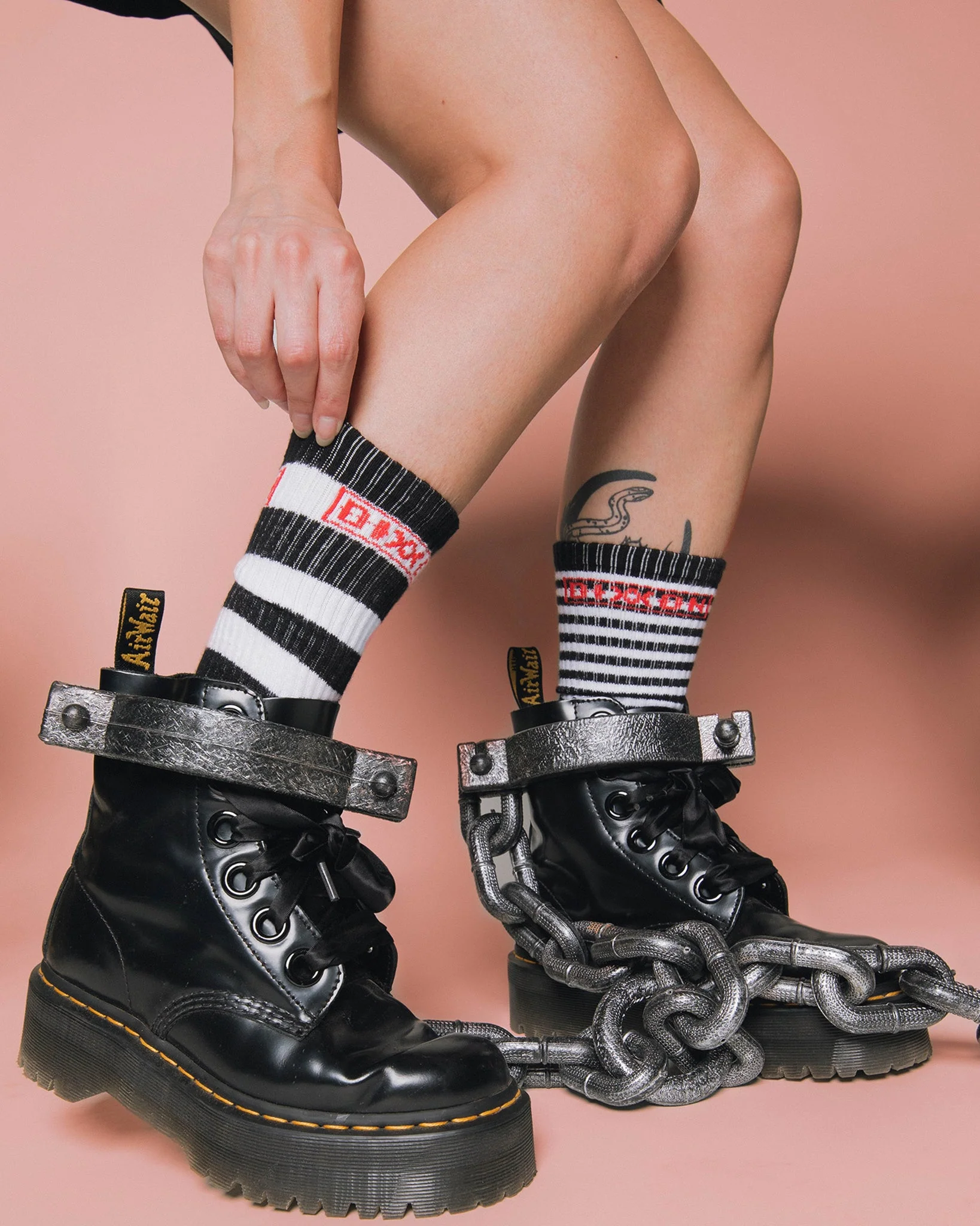 Striper Premium Crew Socks - Black & White - Image 2