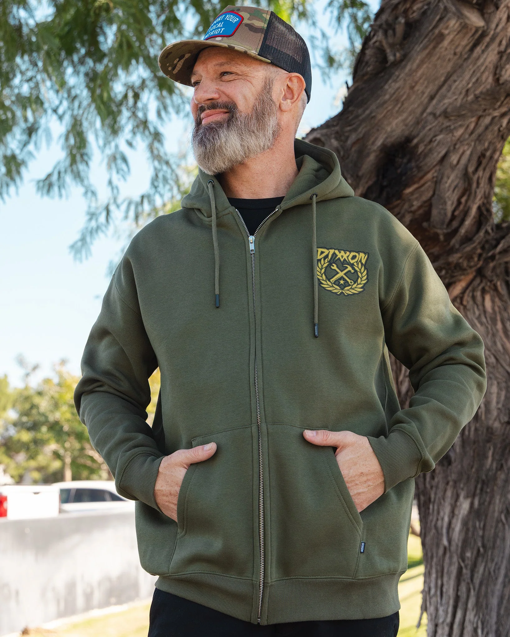 Tan Sketchy Crest Zip Up Hoodie - O.D. Green - Image 5