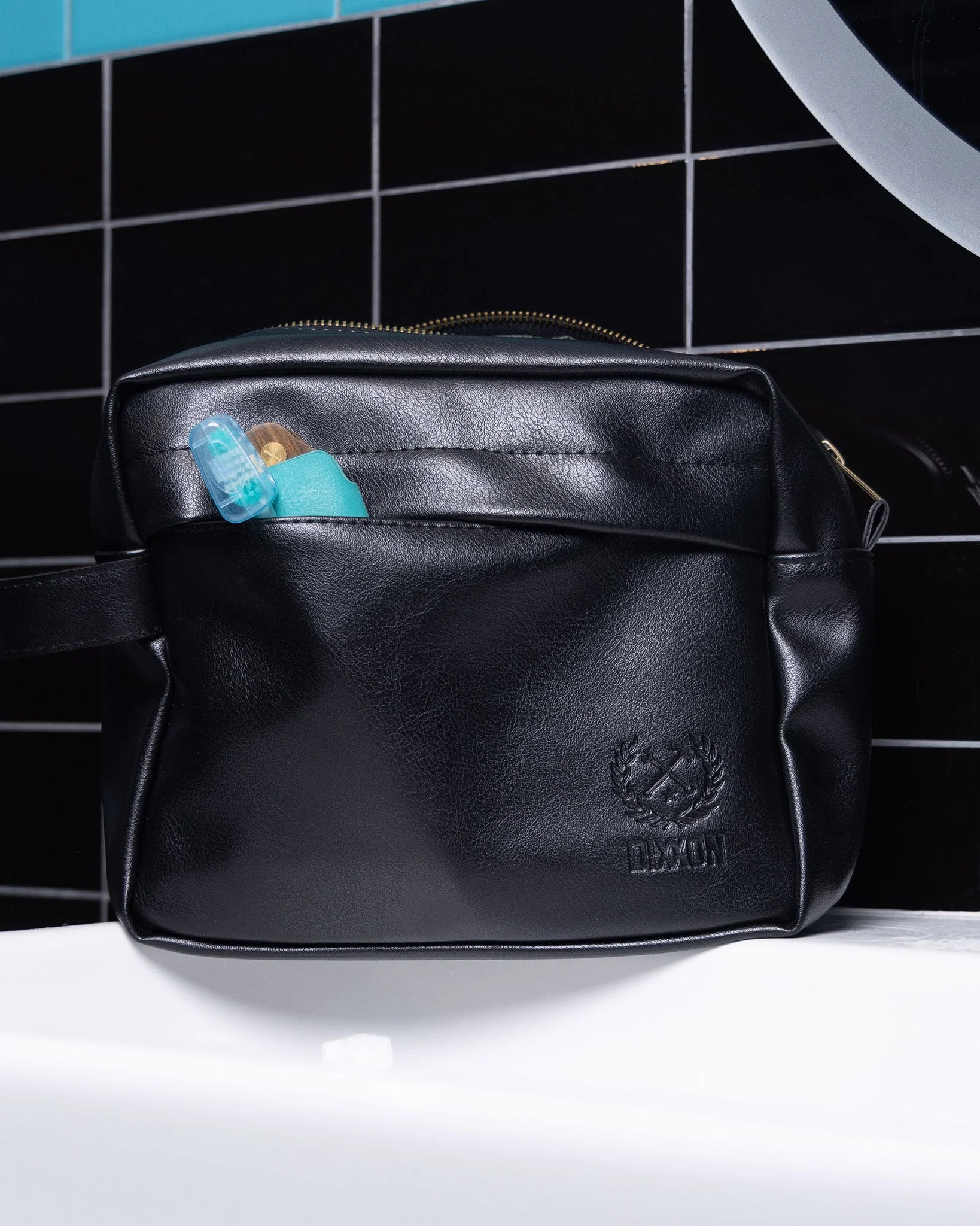 Toiletry Bag - Black Leather - Image 2