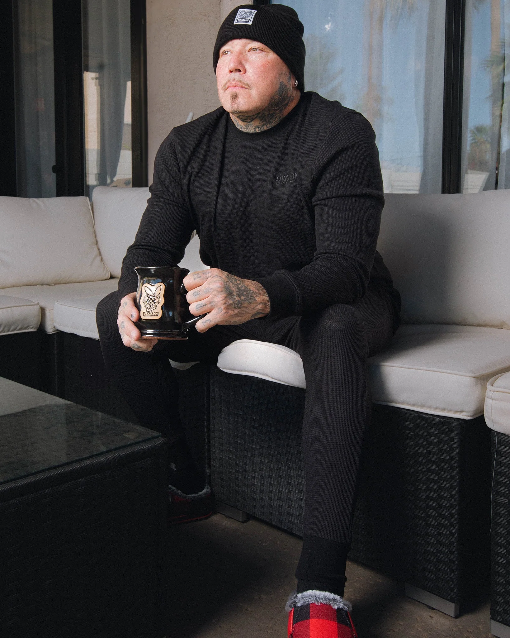 Waffle Knit Long Sleeve T-Shirt - Black - Image 4