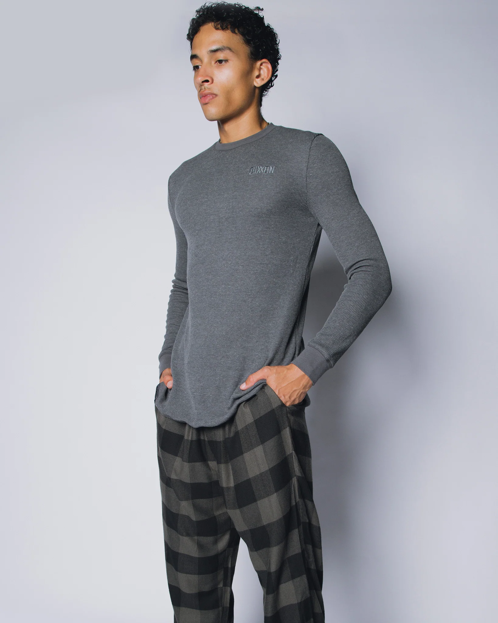 Waffle Knit Long Sleeve T-Shirt - Dark Gray - Image 3