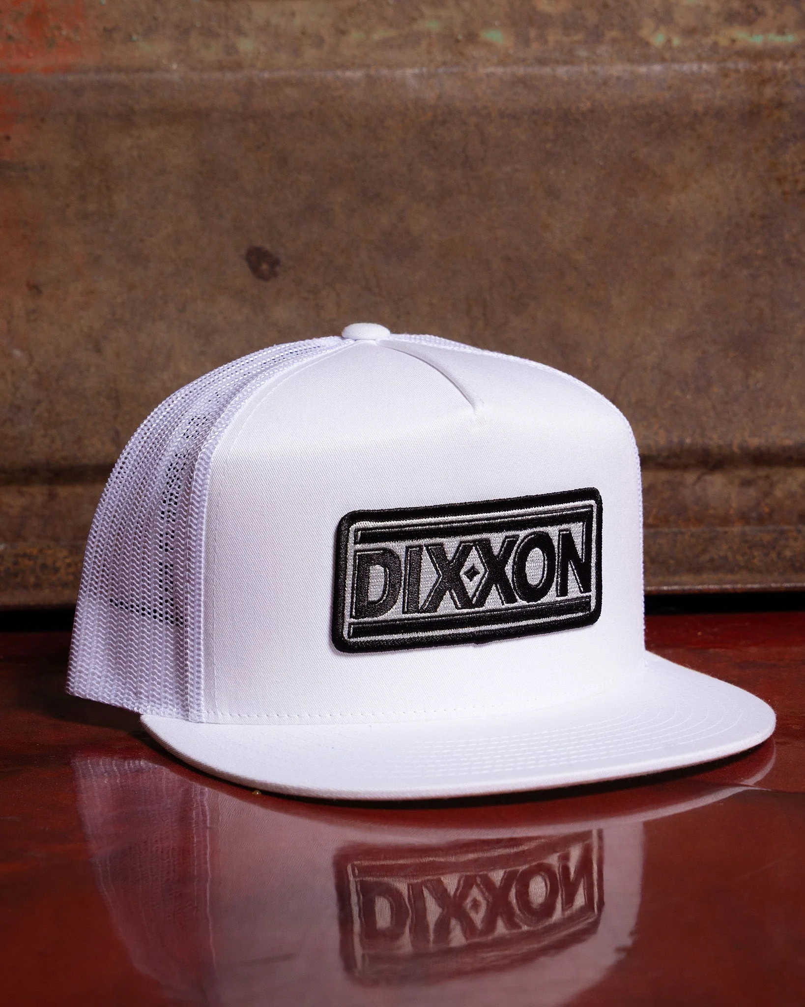 New Wave Flat Bill Trucker Snapback - White & Black - Image 3