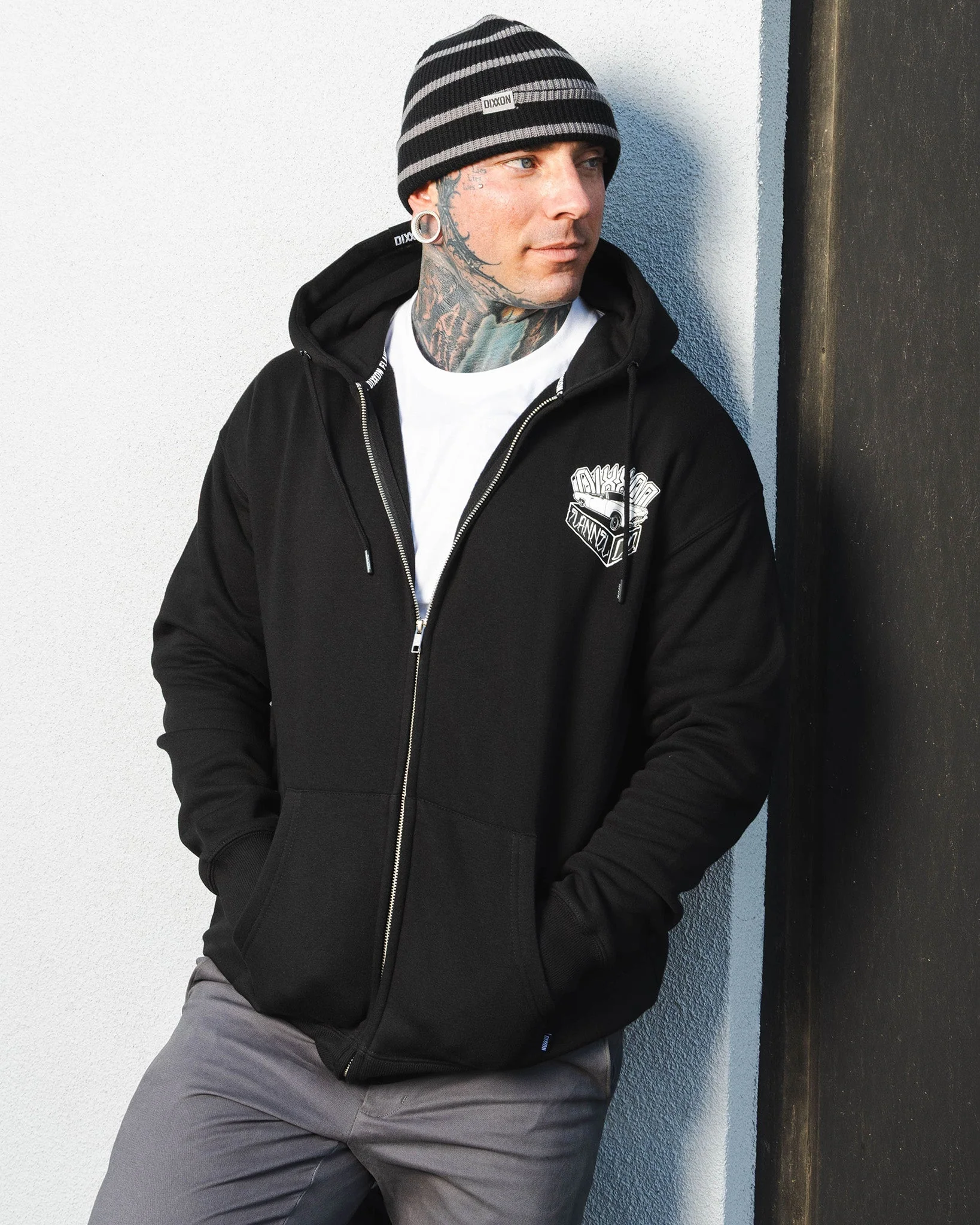 White Block Zip Up Hoodie - Black - Image 4