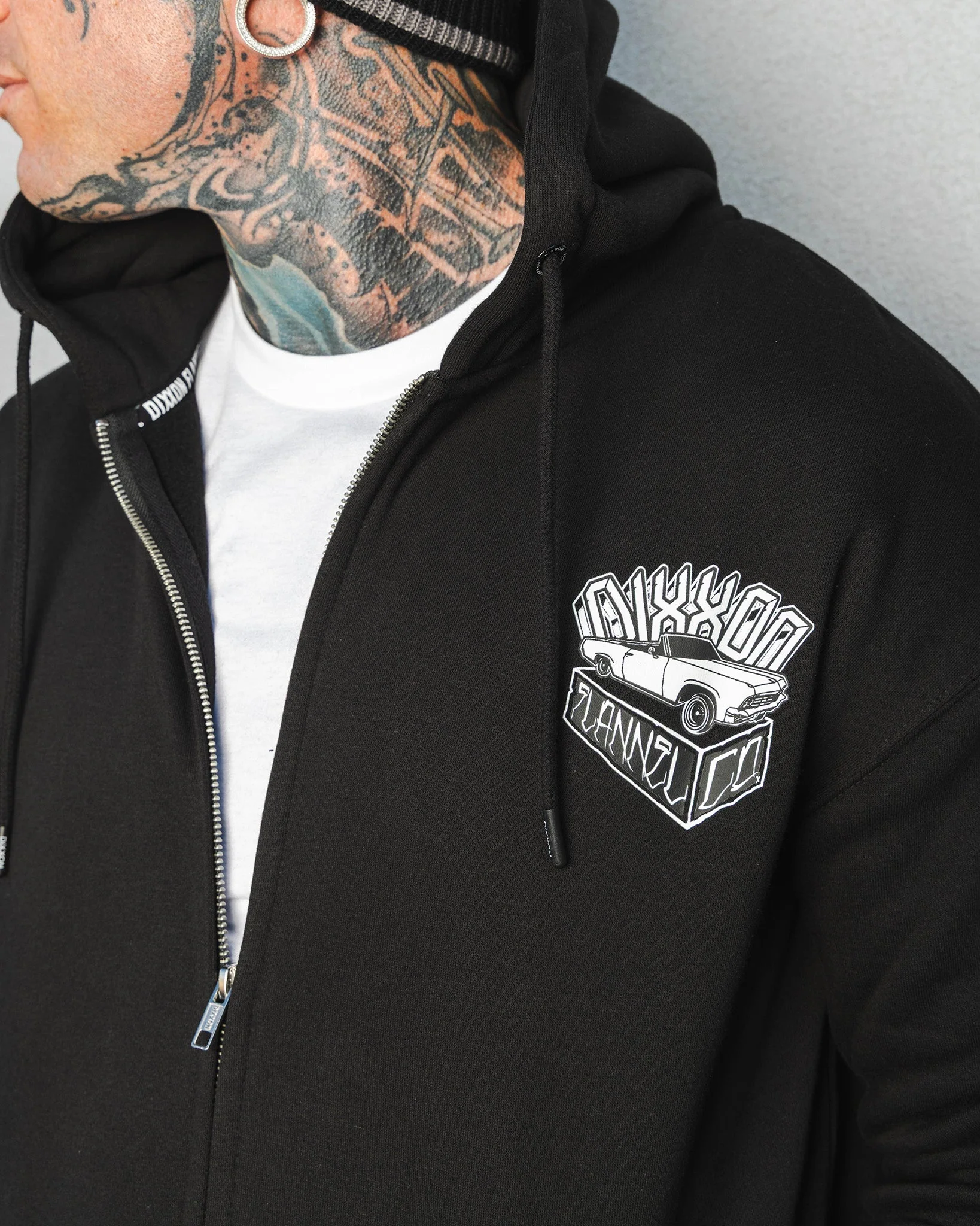 White Block Zip Up Hoodie - Black - Image 5