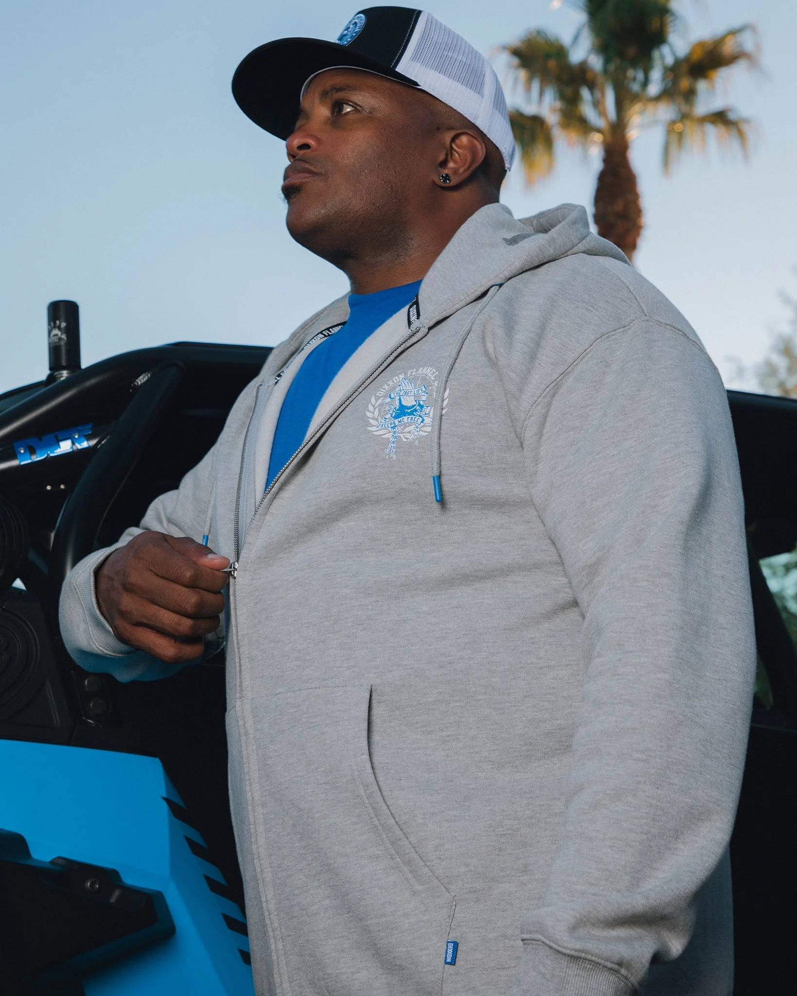 White & Blue Otto Zip Up Hoodie - Heathered Gray - Image 2