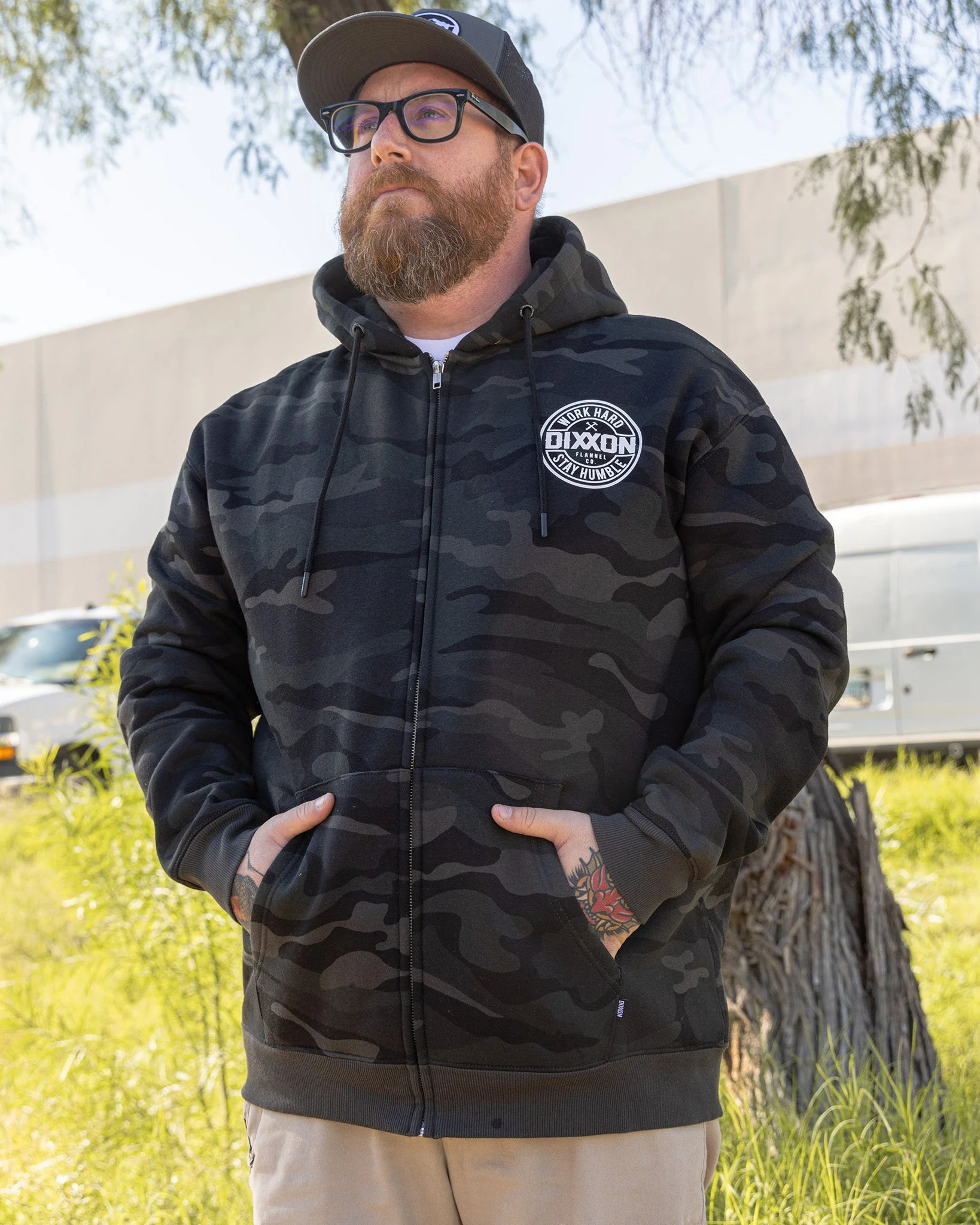 White Corpo Zip Up Hoodie - Black Camo - Image 4