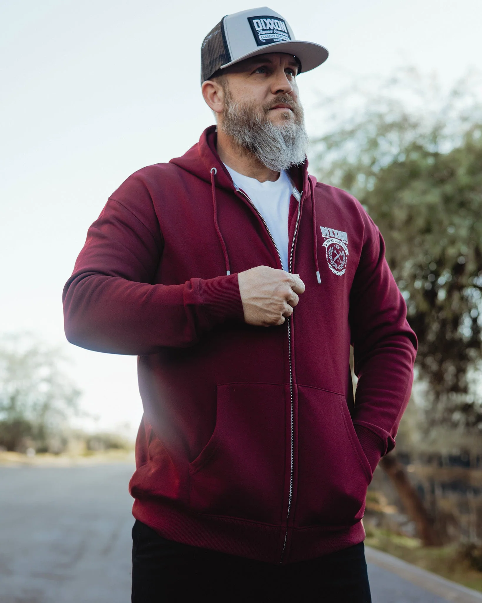 White & Gray Weld Zip Up Hoodie - Maroon - Image 4