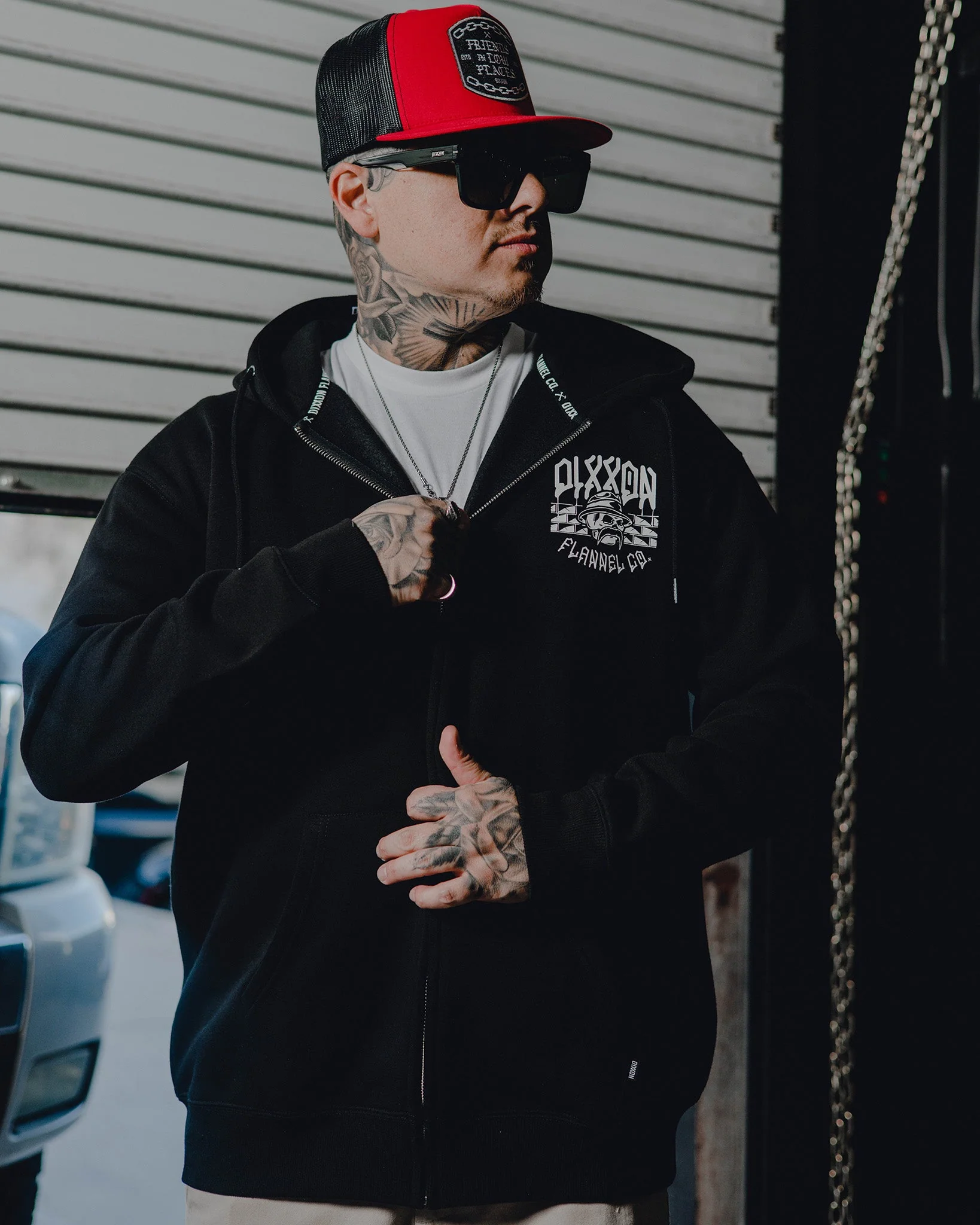 White Hector Zip Up Hoodie - Black - Image 4