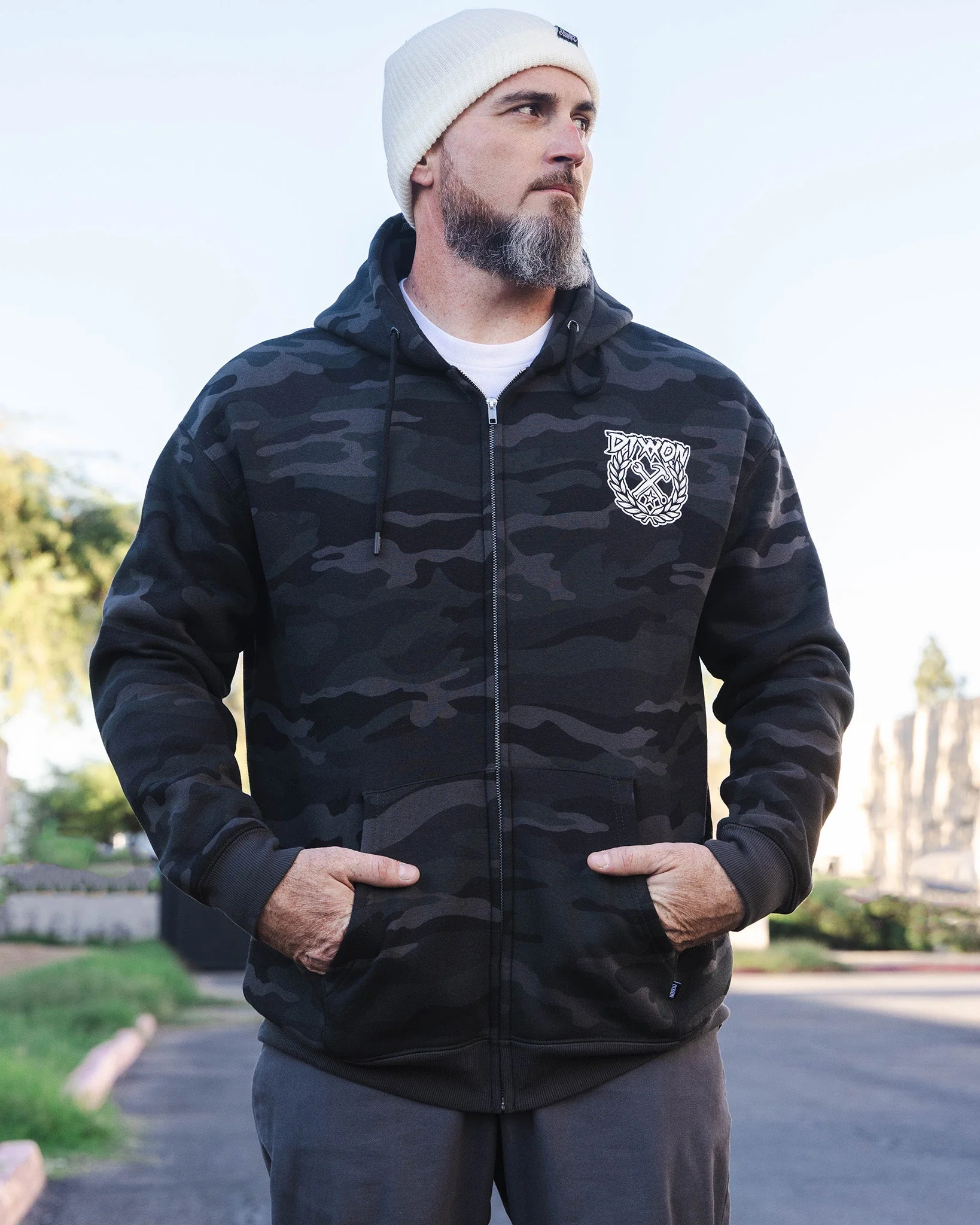 White Party Crest Zip Up Hoodie - Black Camo - Image 4