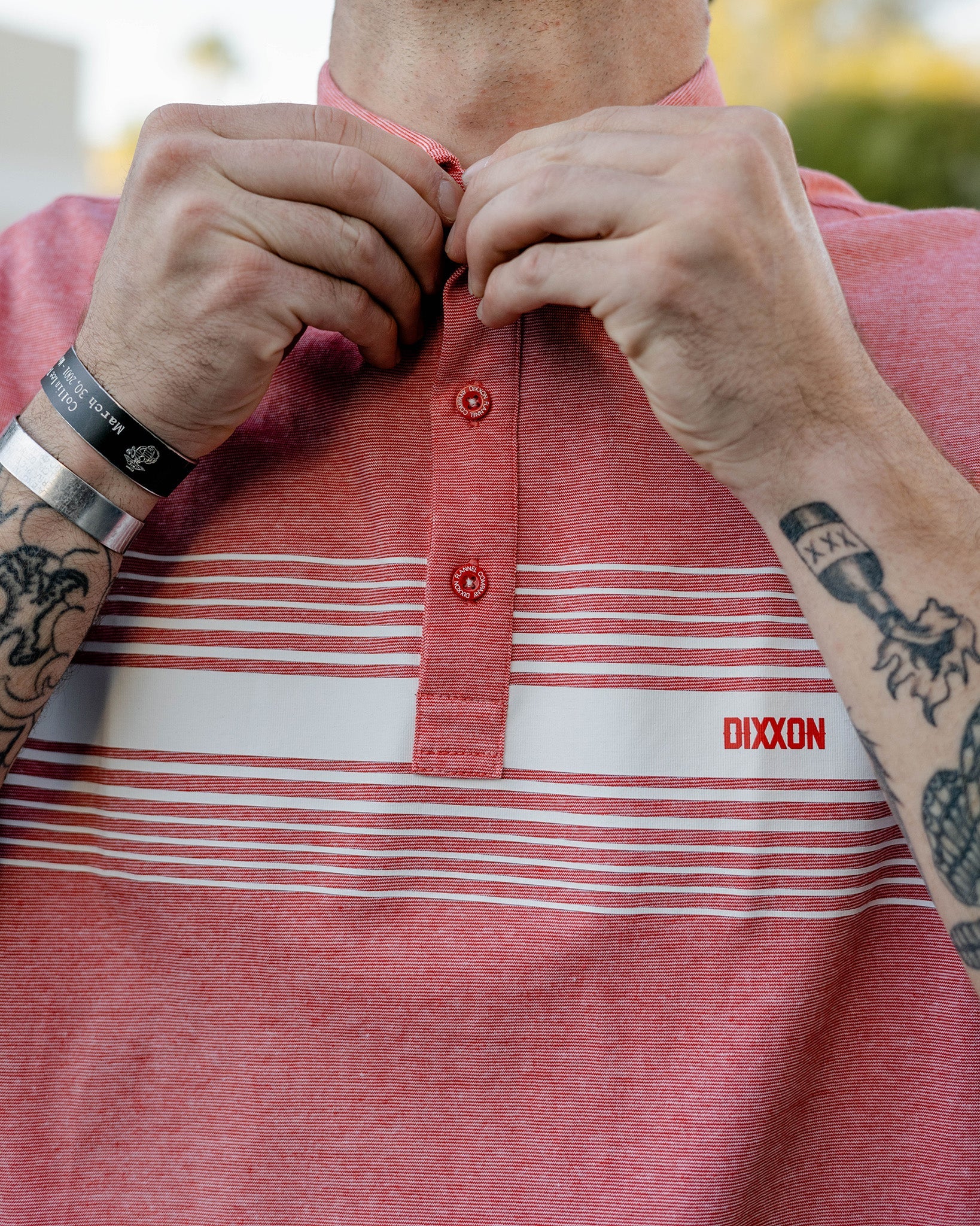 White Stripe Premium Polo - Heathered Red - Image 3