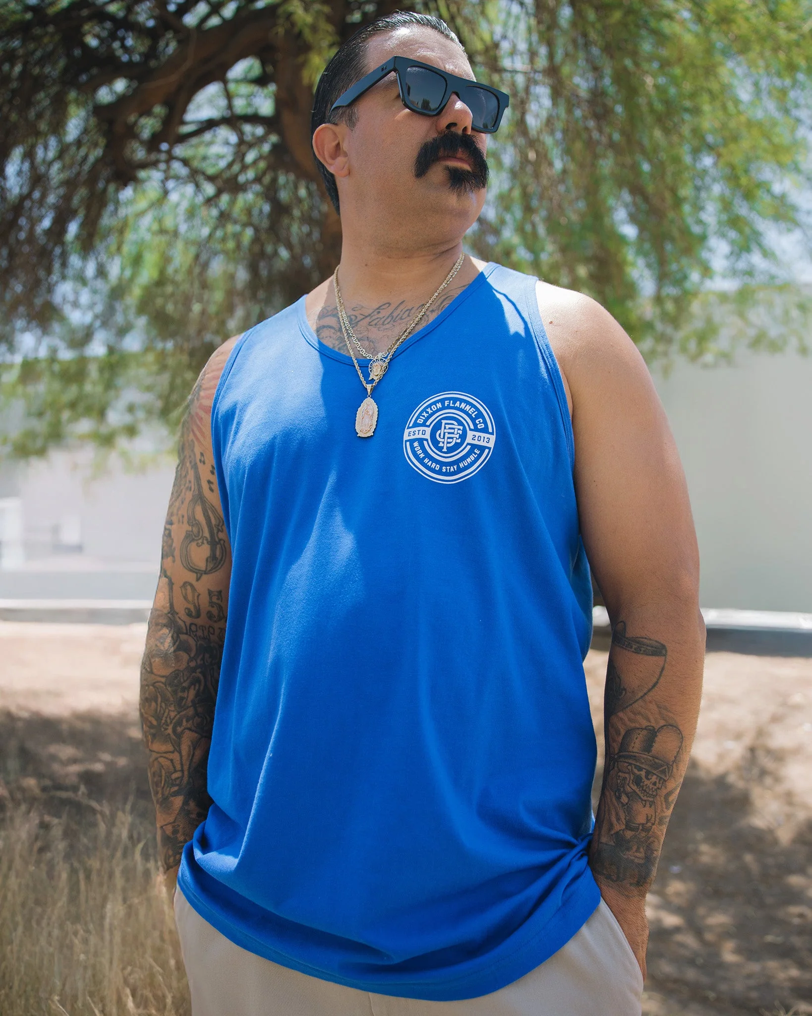 White Work Hard Badge Tank - Blue - Image 2
