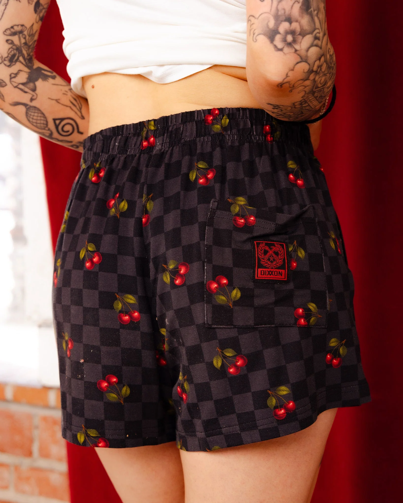 Women's Black Checkered and Cherry Pajama Shorts - Image 3