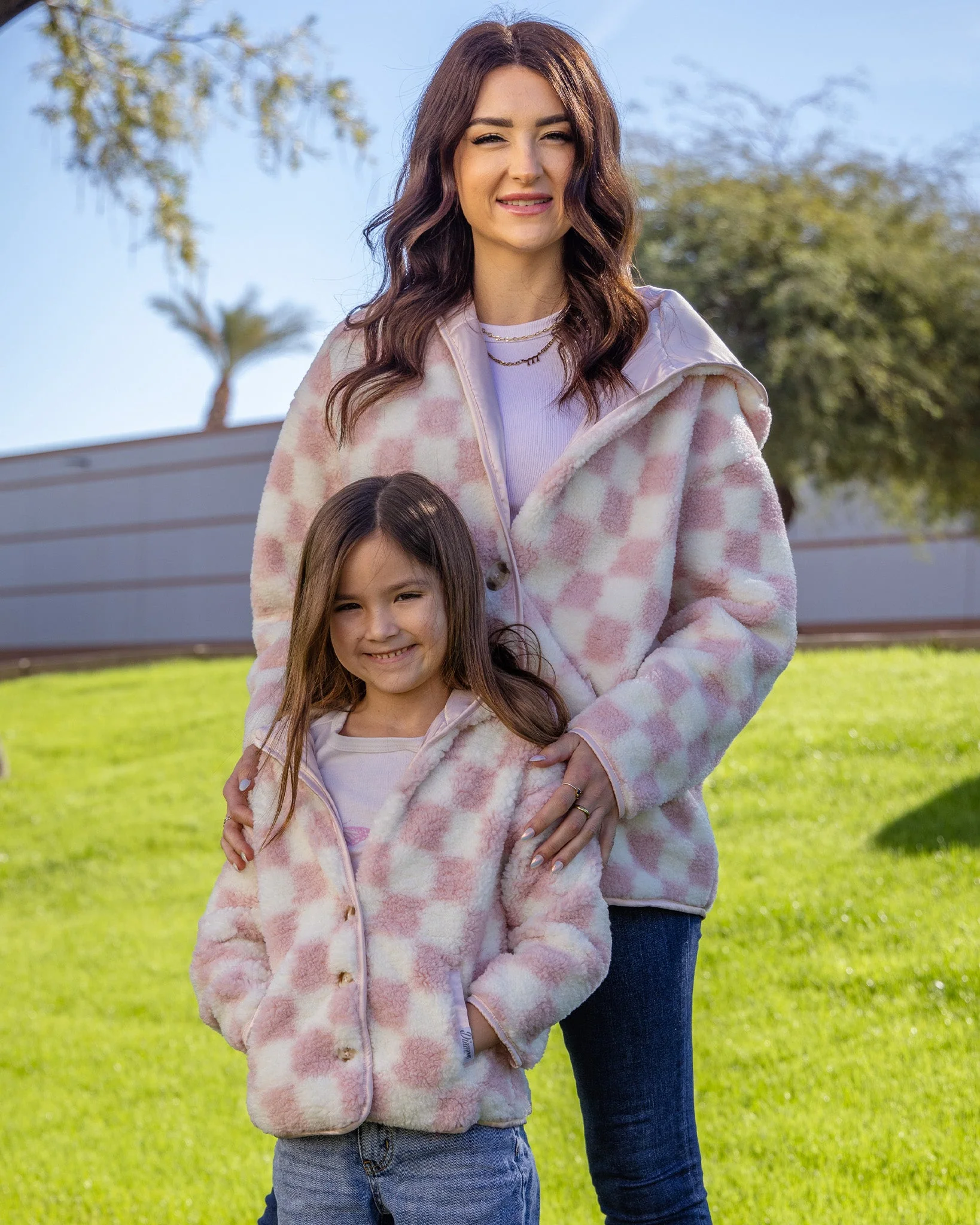 Women's Checkered Sherpa Cardigan - Pink & Cream - Image 11
