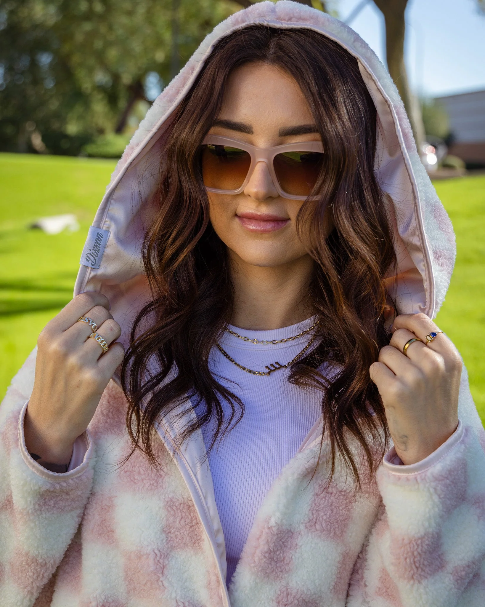 Women's Checkered Sherpa Cardigan - Pink & Cream - Image 6