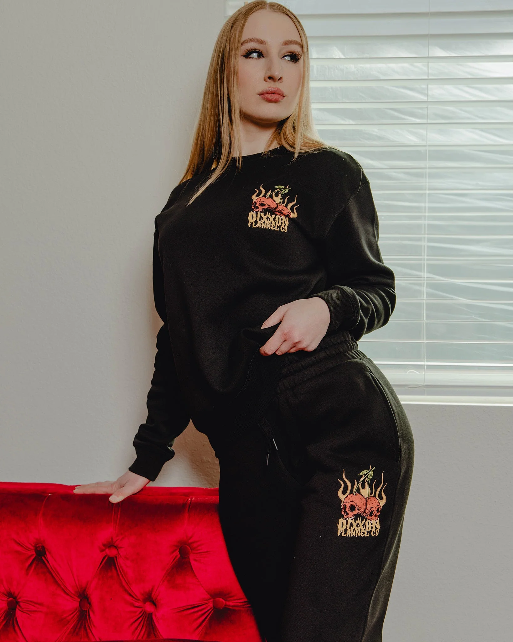 Women's Cherry Bombs Sweatpants - Black - Image 3