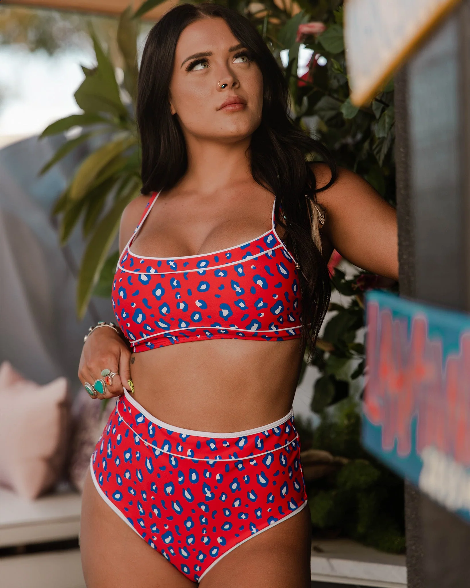 Women's Coastline Bikini Top - Red, White, & Blue Leopard - Image 5
